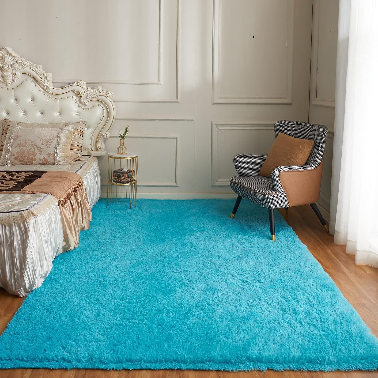 Arbosofe Alfombras de área para sala de estar, dormitorio, 4 x 6 pies, color azul, esponjoso, peludo, alfombra pequeña, alfombra de felpa suave,