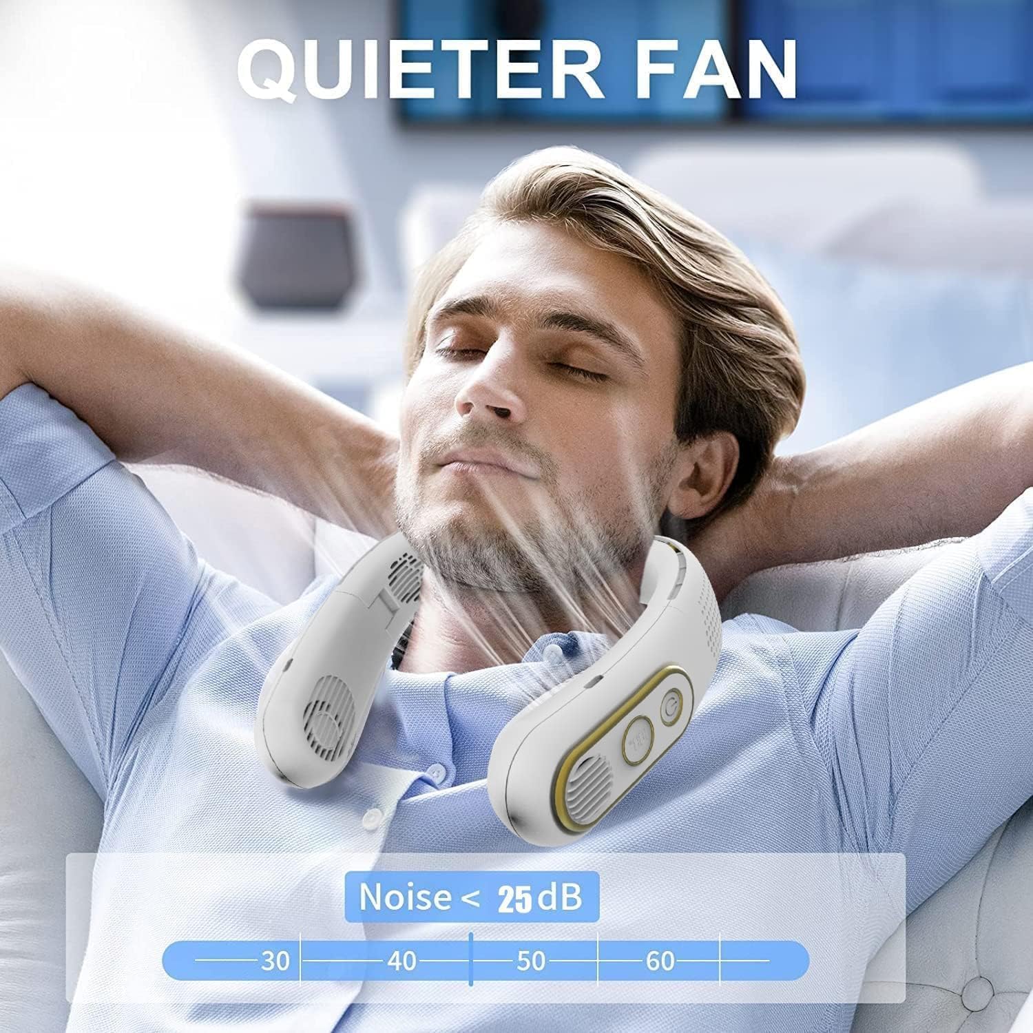 Ventilador de cuello portátil sin aspas, recargable, 5000 mAh, aire acondicionado de cuello de 3 velocidades, ventiladores personales con 4 motores
