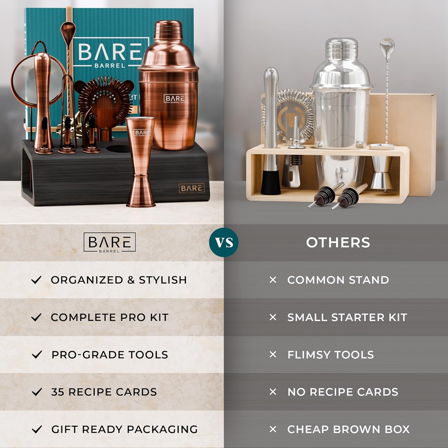 BARE BARREL Mixology Bartender Kit Bar Set  Juego de coctelera de 14 piezas  Herramientas de mezcla de Martini Barware para el hogar  Incluye 35