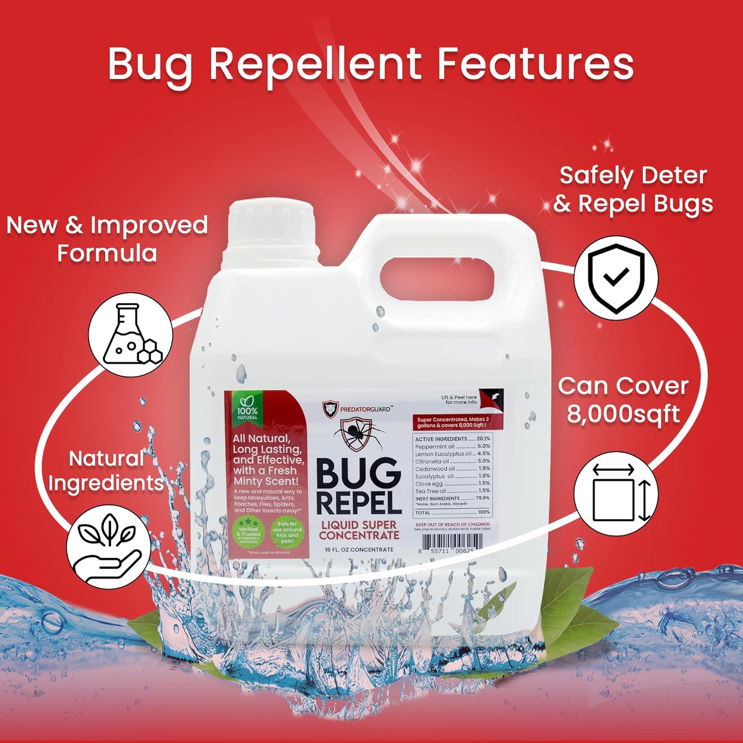 Predator Guard – Repelente de insectos y insectos  Home Defense Control de plagas súper concentrado líquido para césped repelente de arañas,