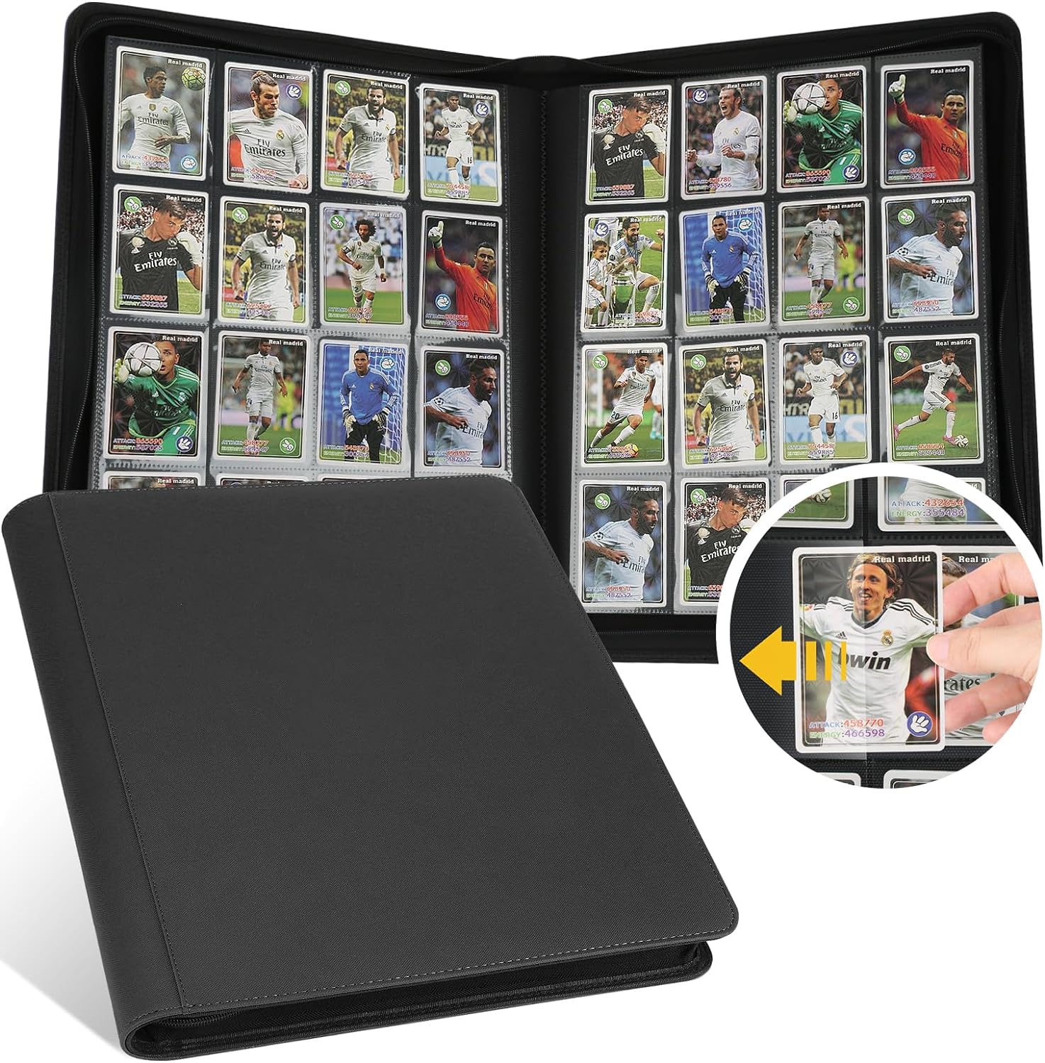 Carpeta de tarjetas coleccionables de 16 bolsillos, carpeta de tarjetas con cubierta de poliuretano para más de 1000 tarjetas, carpetas de alta
