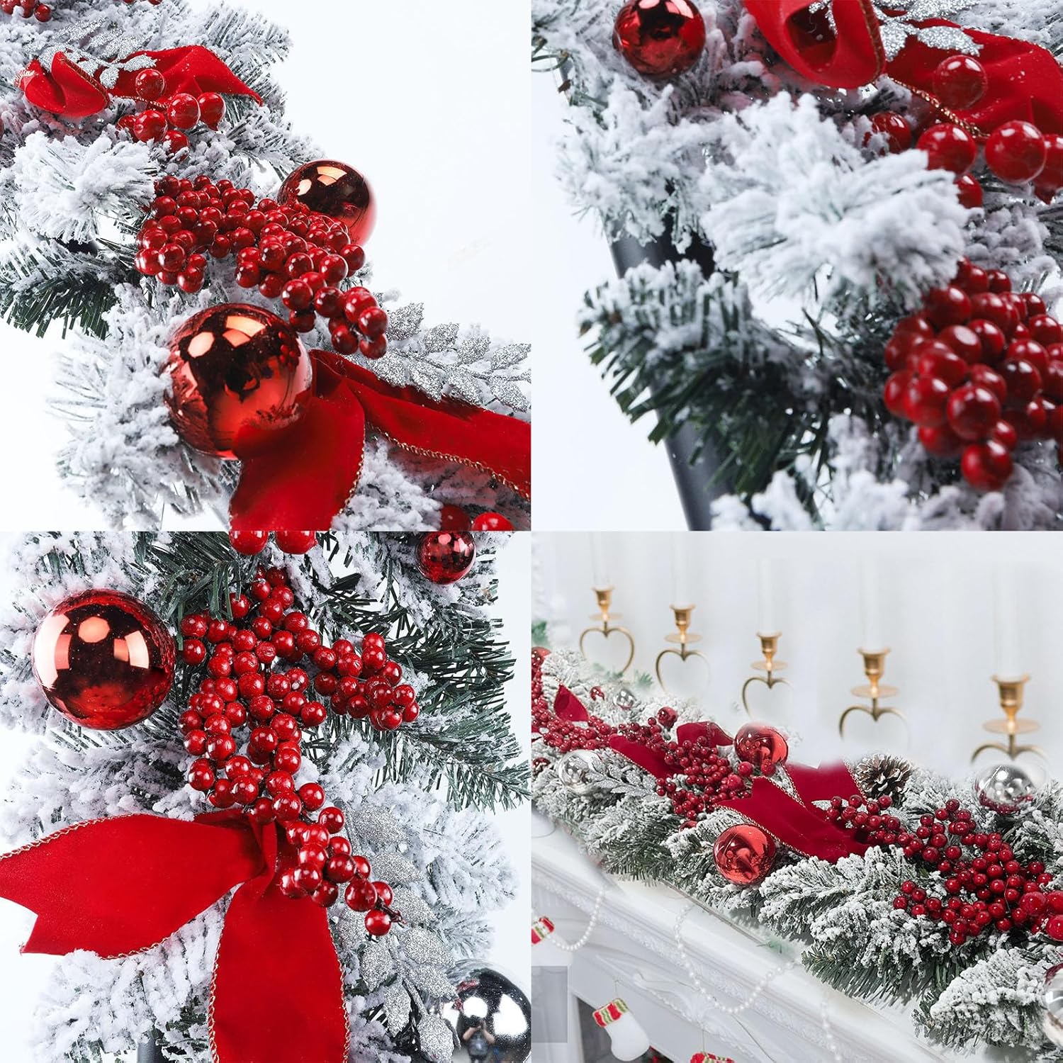 Guirnalda de Navidad artificial de 3.93 pies, corona de Navidad con cinta roja, ramo de bayas, bolas de Navidad y piñas, guirnalda de Navidad,