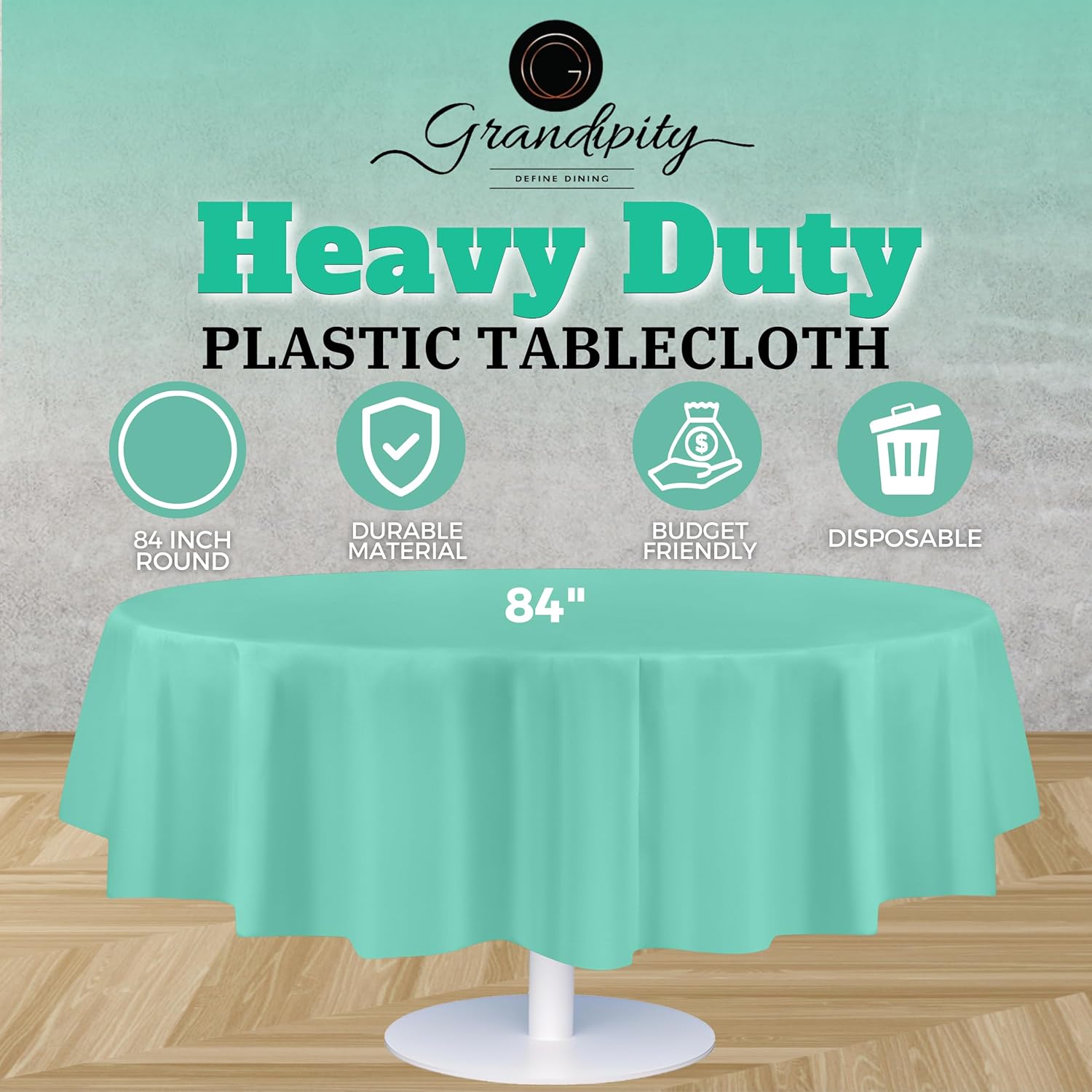 Grandipity – Paquete de 6 manteles de plástico desechables de calidad prémium para fiestas, manteles de 84 pulgadas para mesa redonda, color