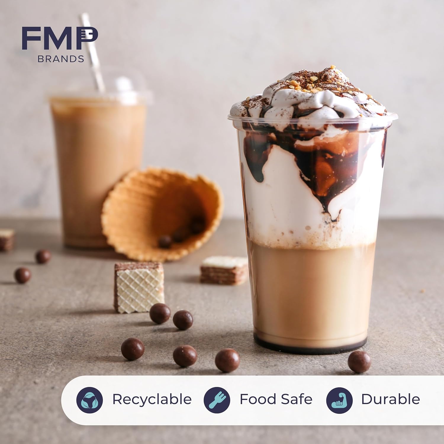 Fit Meal Prep Paquete de 100 vasos de plástico transparente de 16 onzas con tapas de cúpula, tazas desechables para café helado, tazas Boba sin BPA
