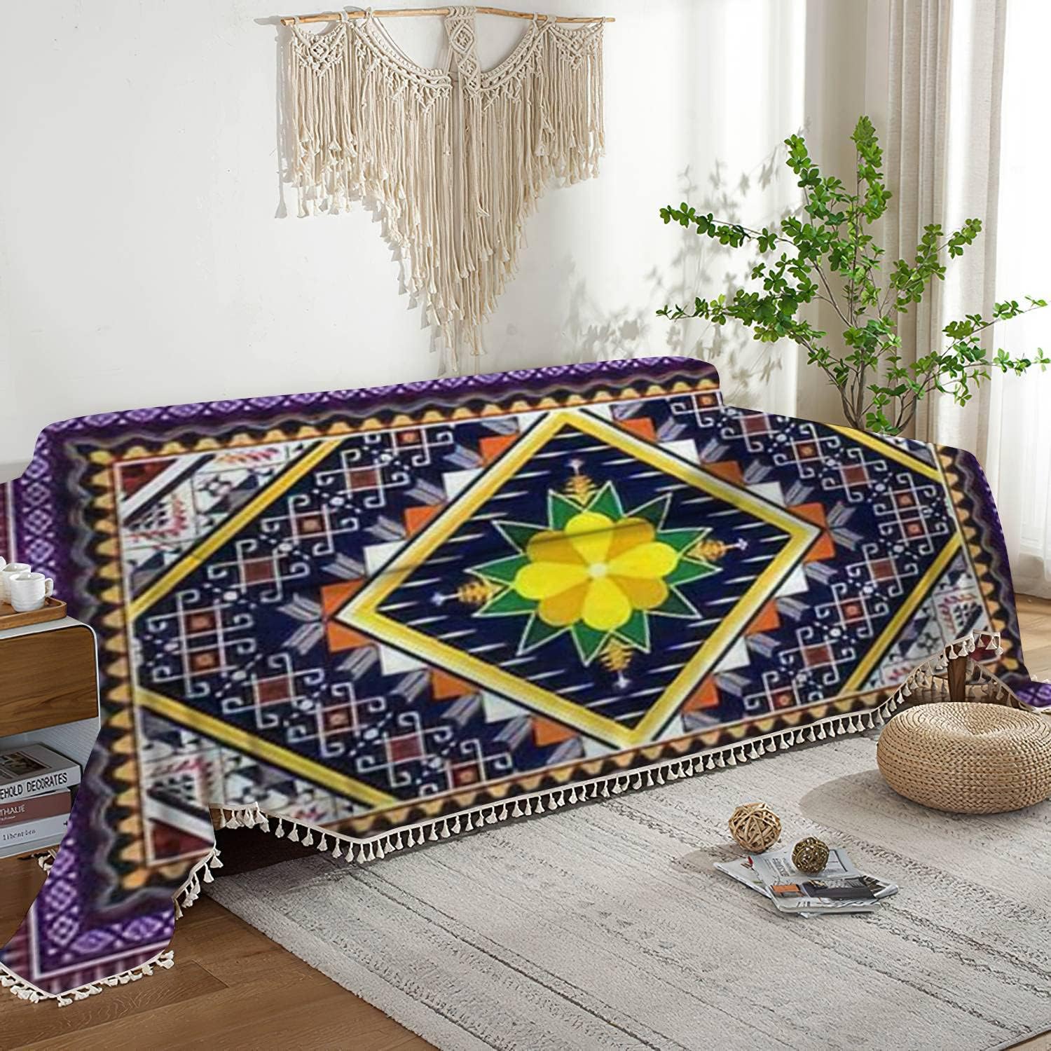Funda bohemia para sofá, diseño étnico geométrico abstracto, tribal, nativo, étnico, tradicional, con borlas, lavable, para sofá o cama, protector