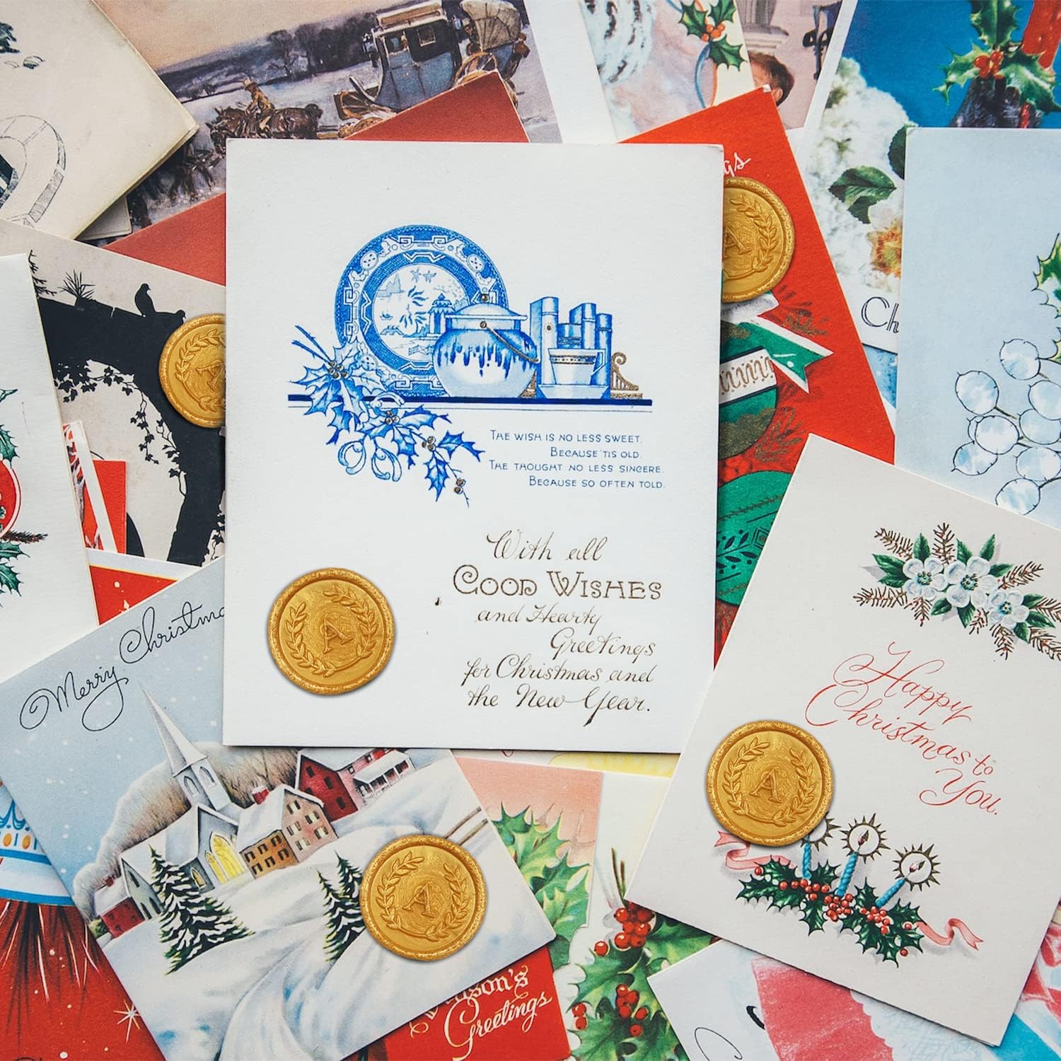 25 calcomanías adhesivas de cera con letra M dorada, hechas a mano, sin necesidad de sellar, rasgar y usar calcomanías de cera para invitaciones de