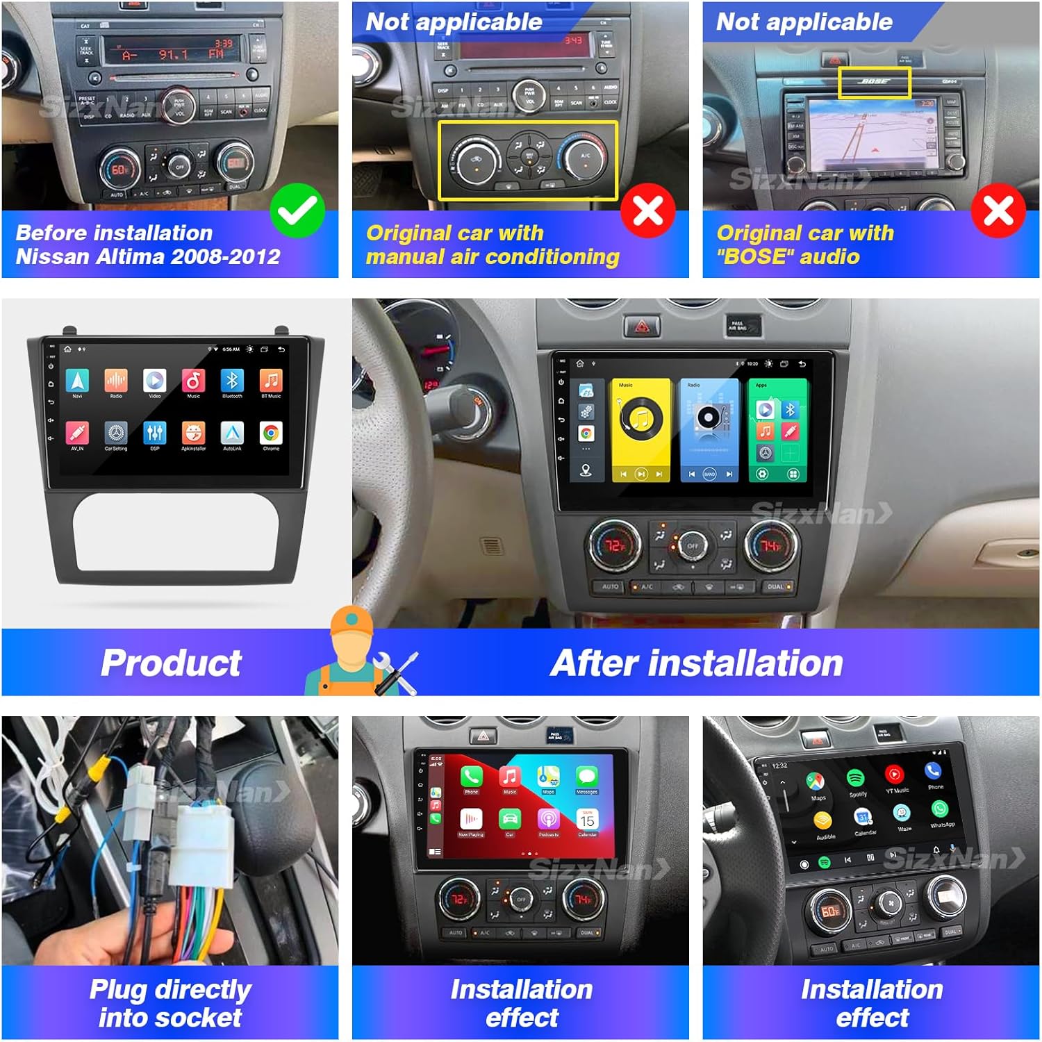 Pantalla táctil para radio Android Altima compatible con Carplay Android Auto, estéreo para coche, reproductor multimedia de navegación Bluetooth,