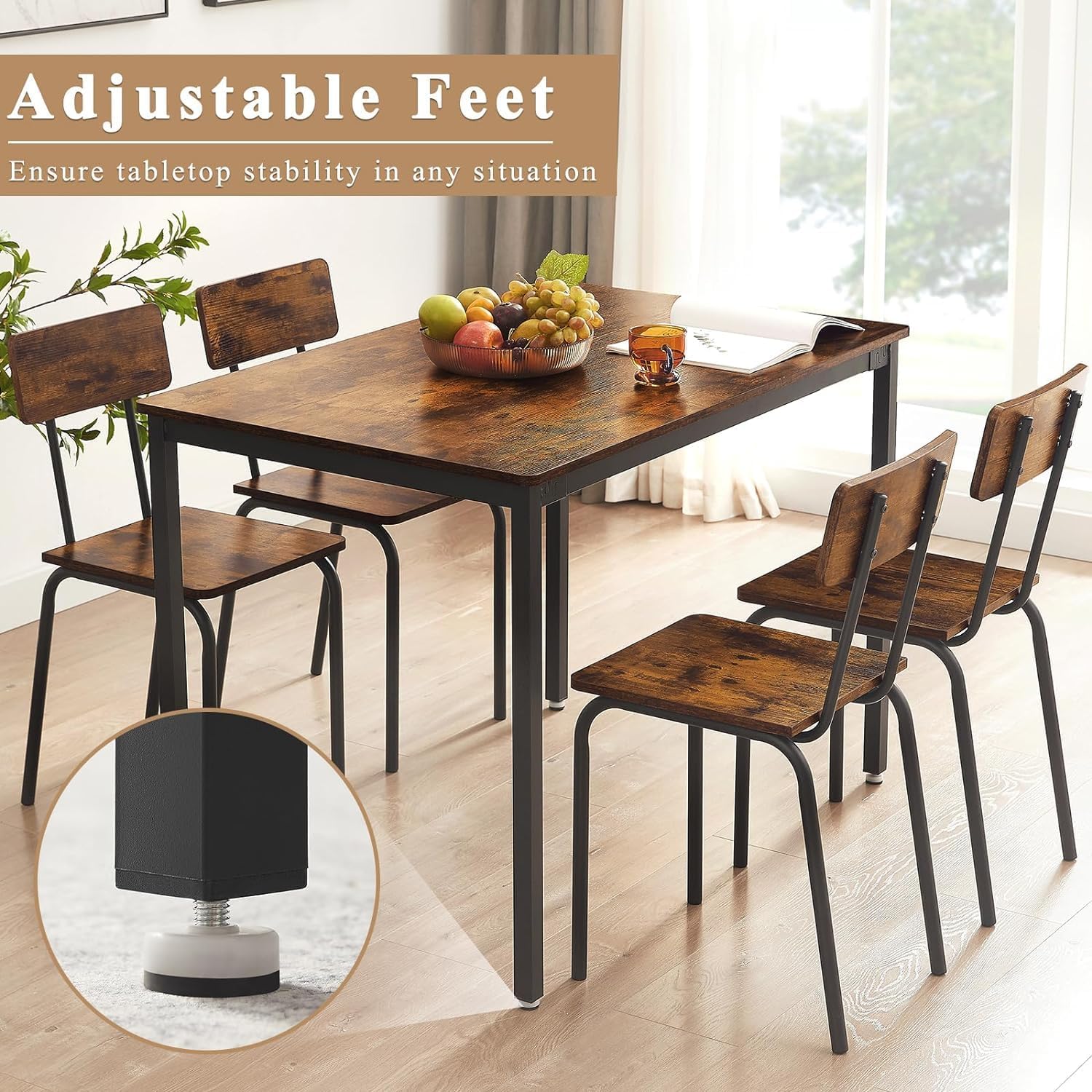 Juego de mesa de comedor de 4 sillas para 4-8, escritorio de cocina moderno que ahorra espacio, casa de campo de estilo industrial de madera, 43