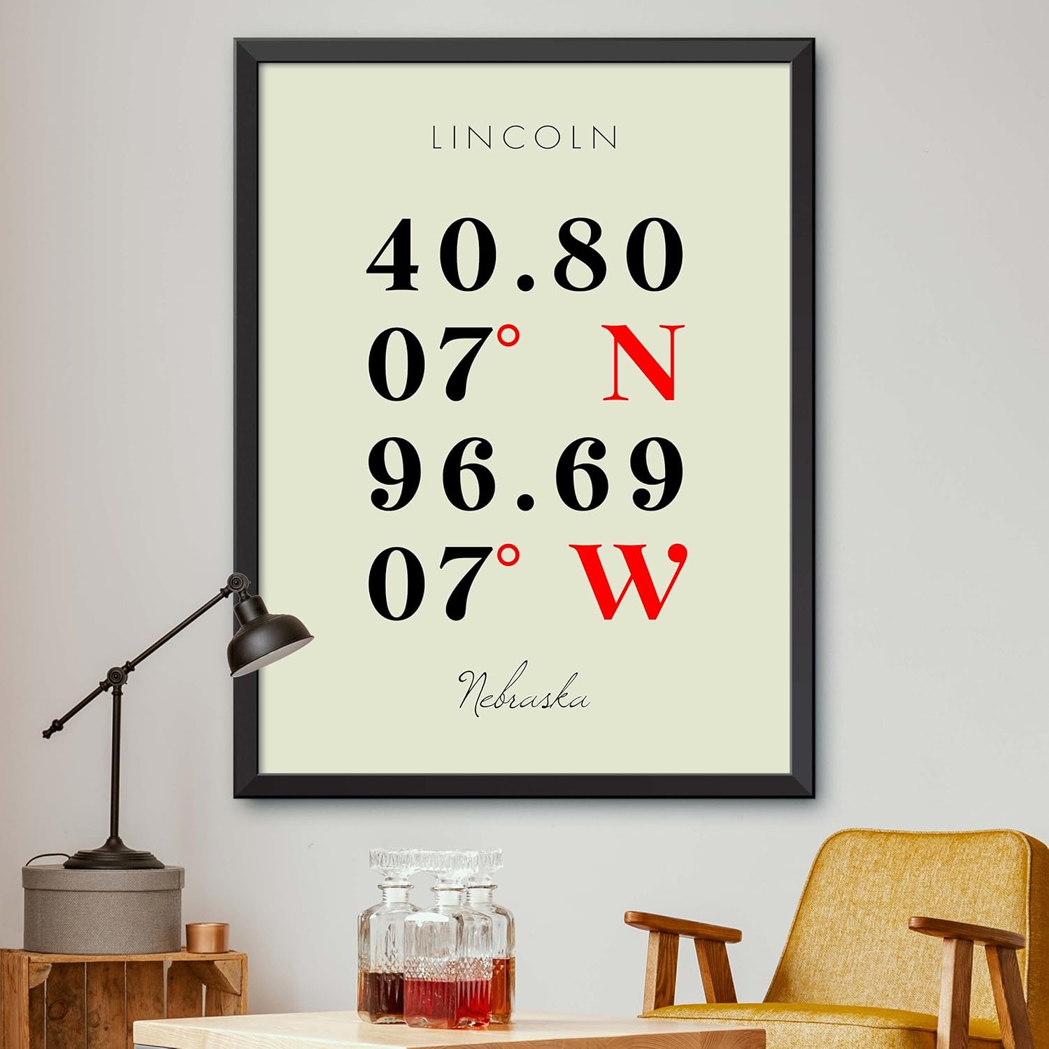 Map of Lincoln, Nebraska, Multiline Coordinates Colored (8×10)