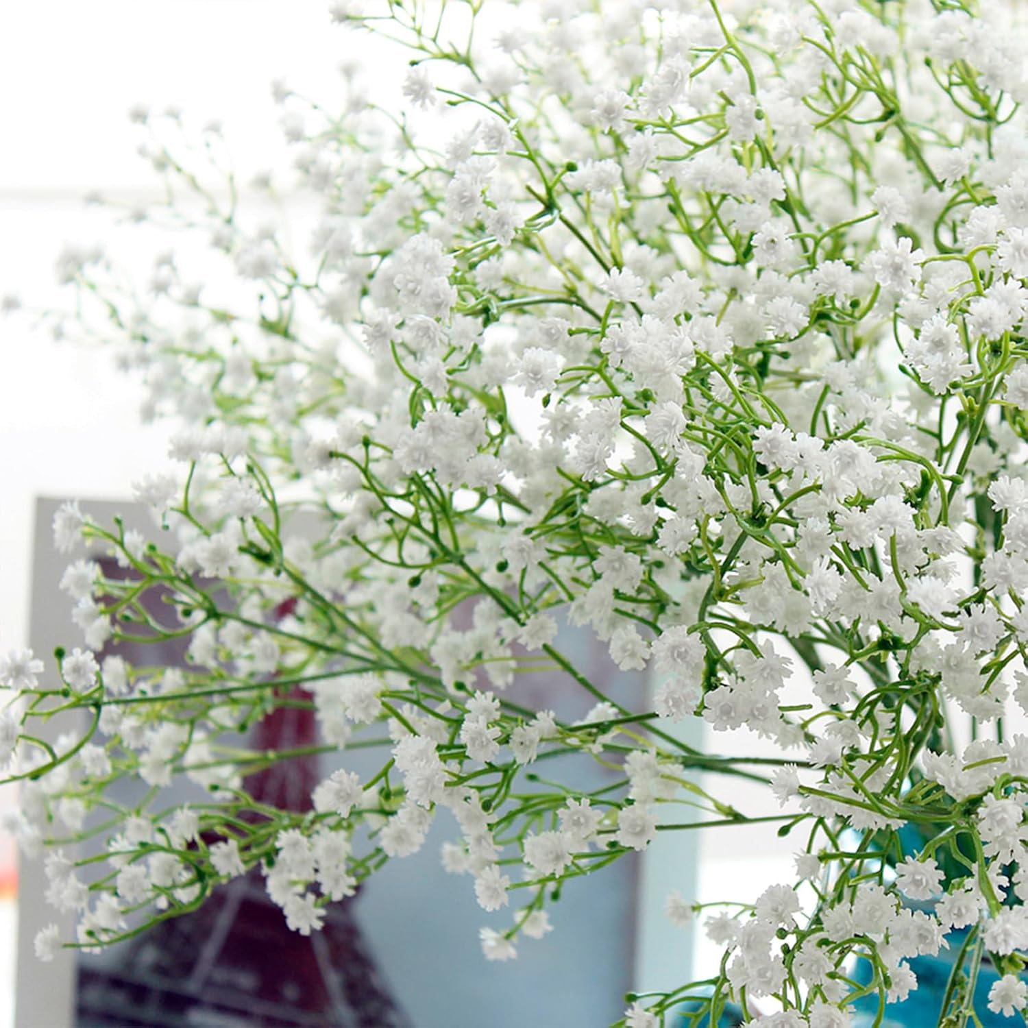 24 flores artificiales de aliento de bebé, flores de tacto real, ramo de flores falsas para bodas y decoración del hogar (blanco)