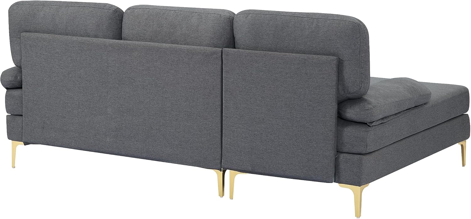 UBGO Sofá en forma de L de 79.5 pulgadas, sillón seccional orientado a la izquierda, sofás de tela moderna de 3 plazas con patas de metal dorado, 2