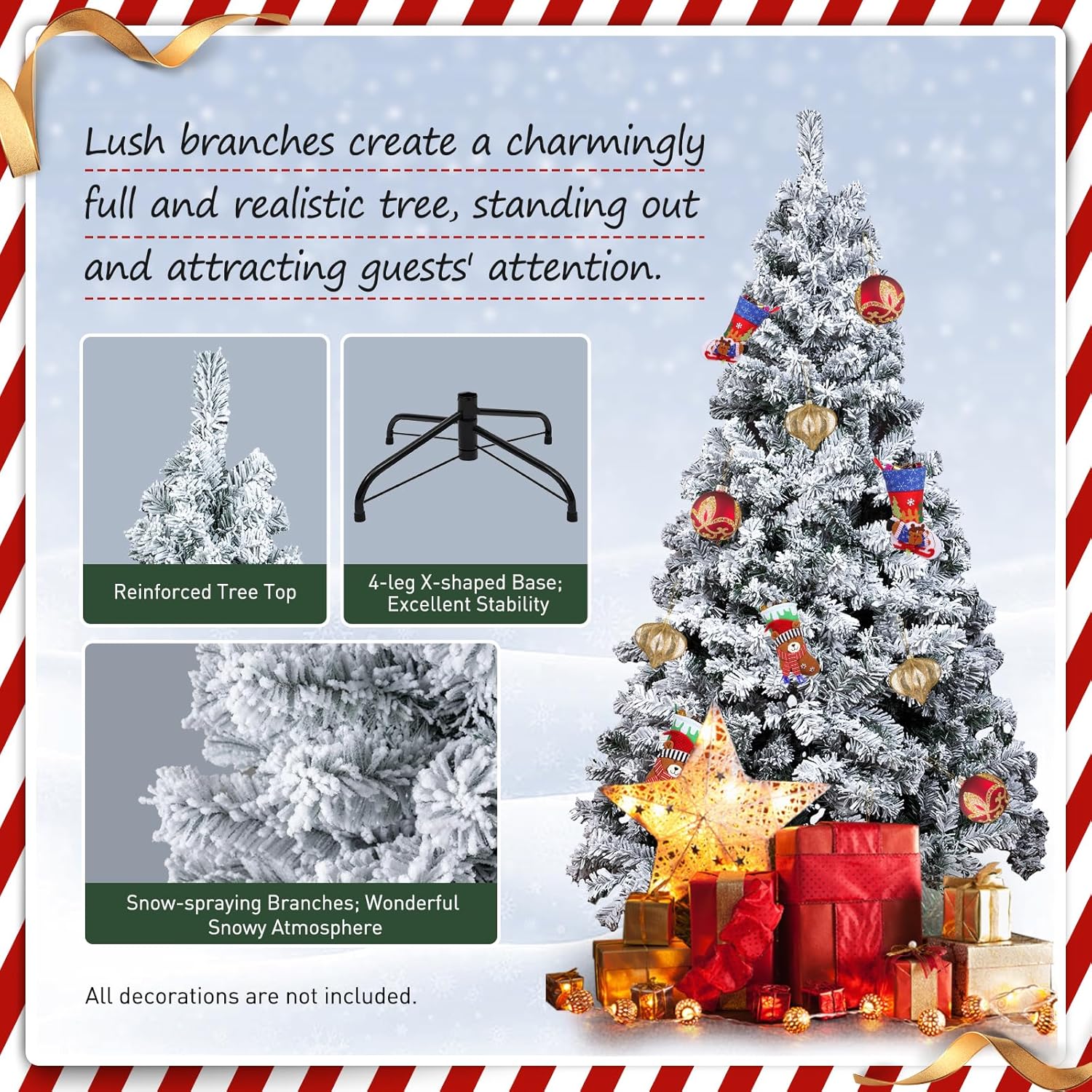 Árbol de Navidad artificial preiluminado de 6 pies, árbol de luces de Navidad verde y blanco preinstalado con luces LED blancas cálidas, árbol de