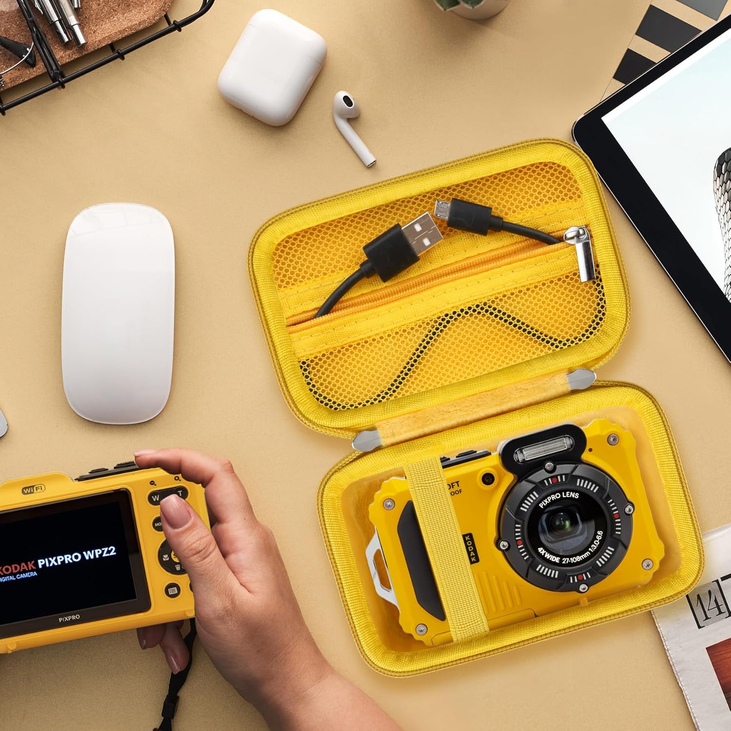 Funda protectora rígida para cámara digital Kodak PIXPRO WPZ2, resistente e impermeable, funda de viaje con bolsillo de malla con cremallera para