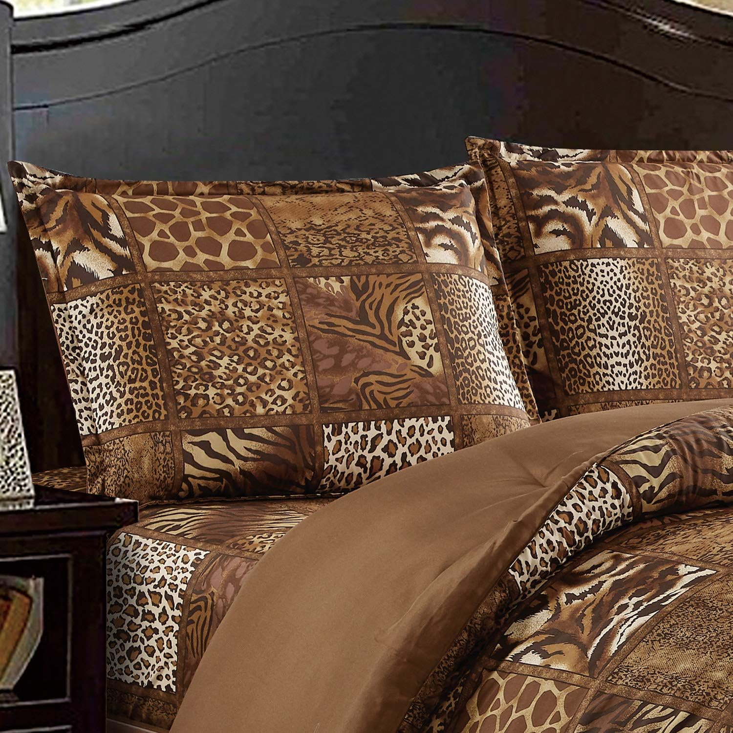 WPM – Edredón de 2 piezas con estampado de animales y funda de almohada, ropa de cama de tamaño individual, diseño de leopardo, cebra, jirafa,