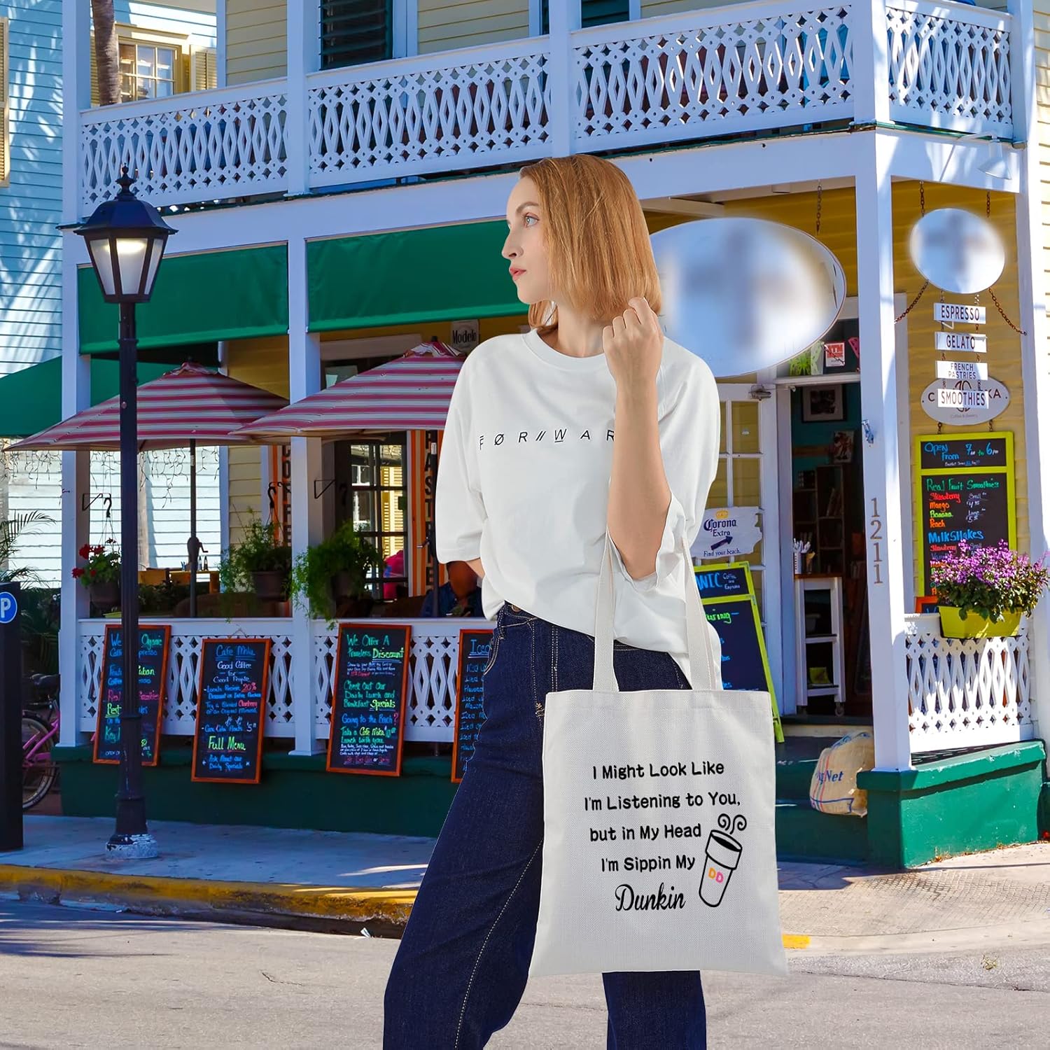 BLUPARK Donuts Lover Gift Coffee Lover Bolsa de compras Sippin My D Coffee Tote Bag