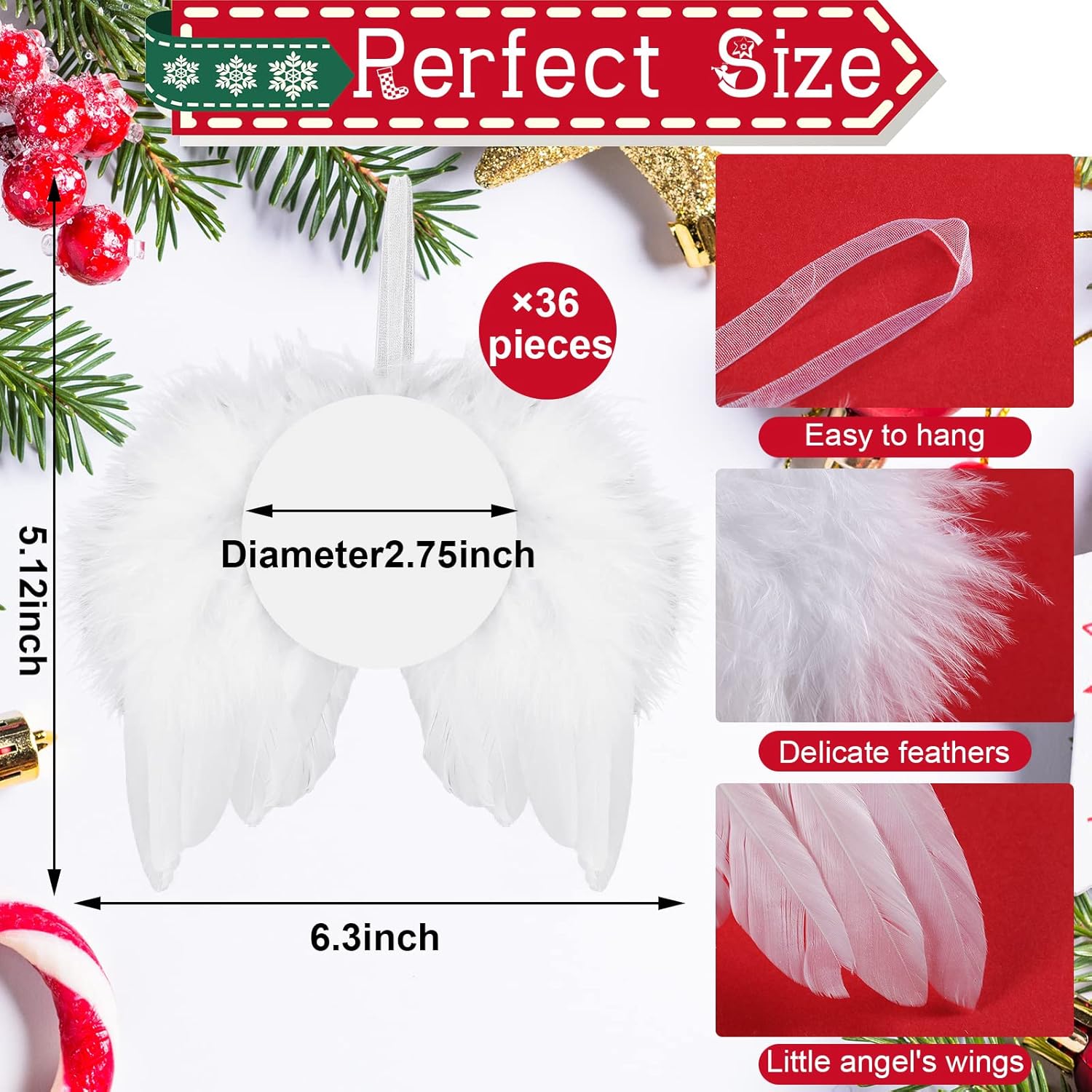 Adorno navideño para colgar con alas de ángel blancas, decoración colgante de plumas con sublimación en blanco para árbol de Navidad, manualidades,
