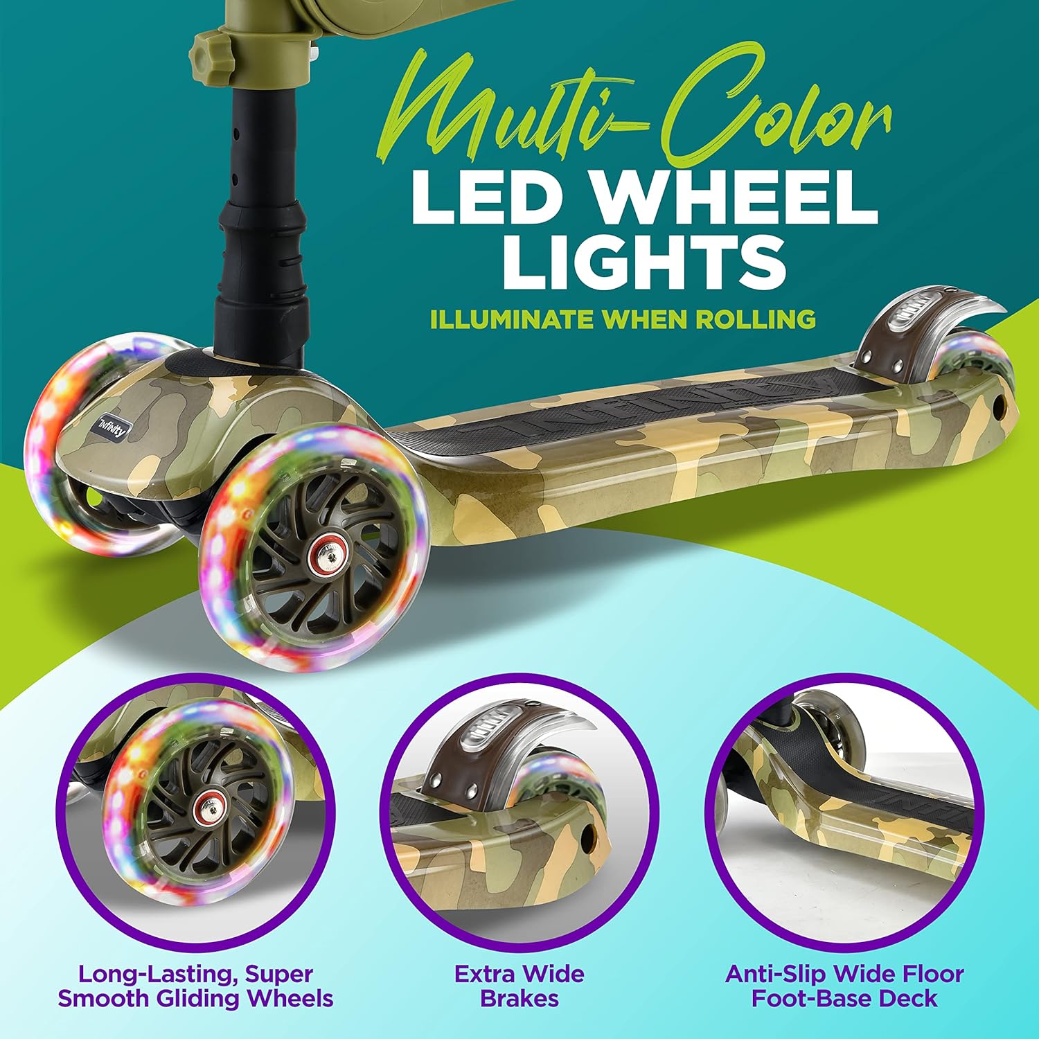 Patinete de 3 ruedas para niños  2 en 1 para sentarse o estar de pie para niños pequeños de juguete con asiento abatible, altura ajustable, cubierta