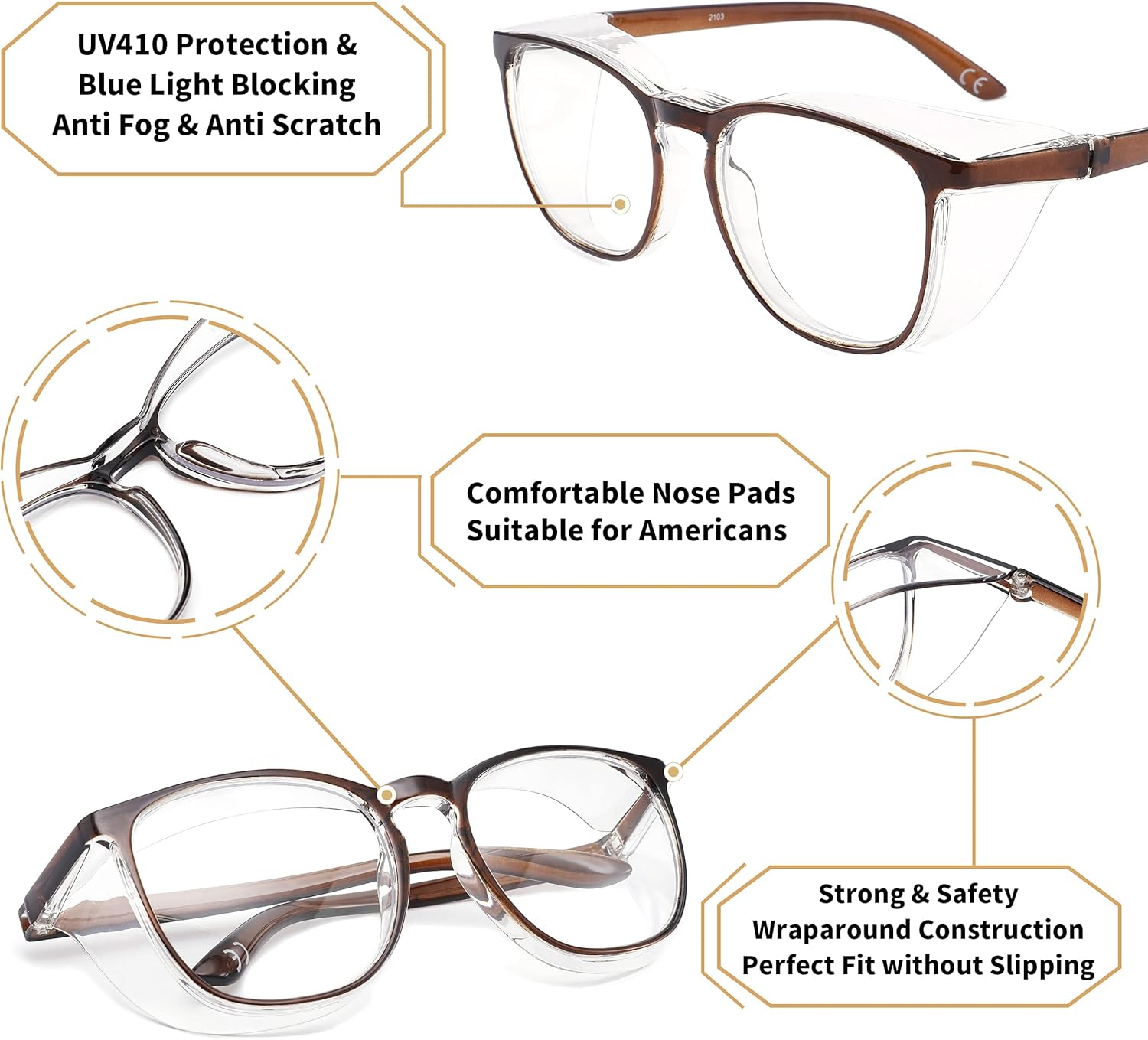 Gafas de seguridad Alsenor anti niebla, gafas protectoras contra luz azul, anti-polvo,protección UV, armazón para hombres y mujeres