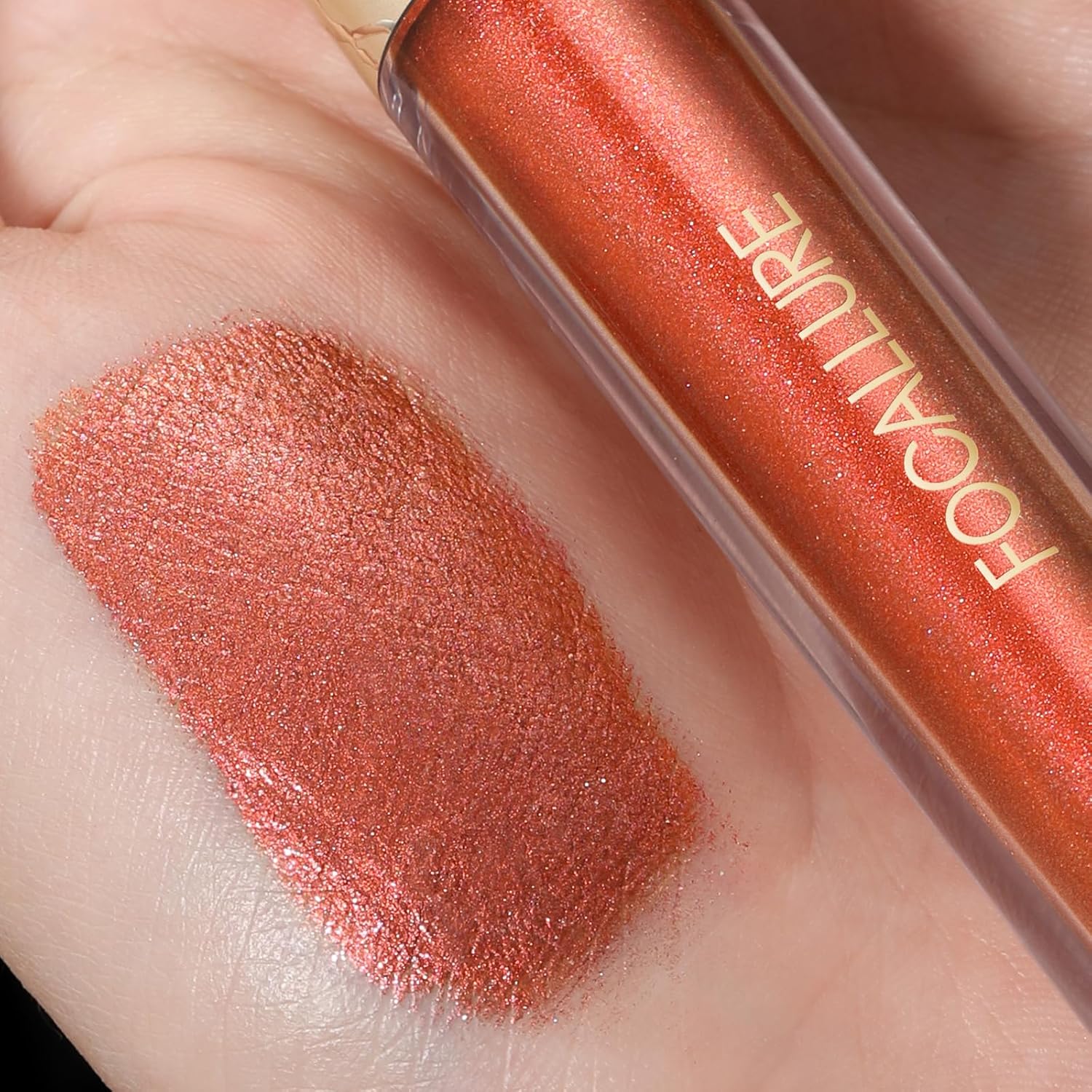 FOCALLURE Lápiz labial líquido metálico, brillo de labios de copa antiadherente, color de labios de alto impacto con desgaste a prueba de