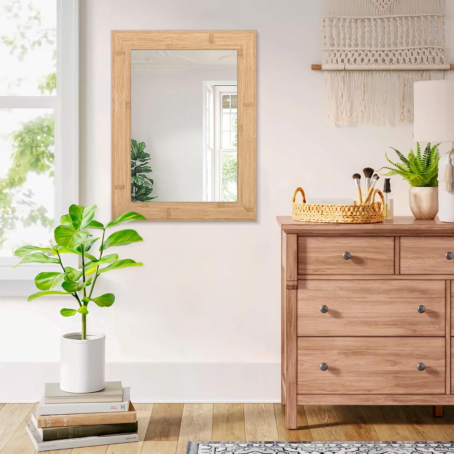 Espejo rectangular con marco de madera rústica para montar en la pared, espejo de pared antiguo para tocador de granja, dormitorio, baño, sala de