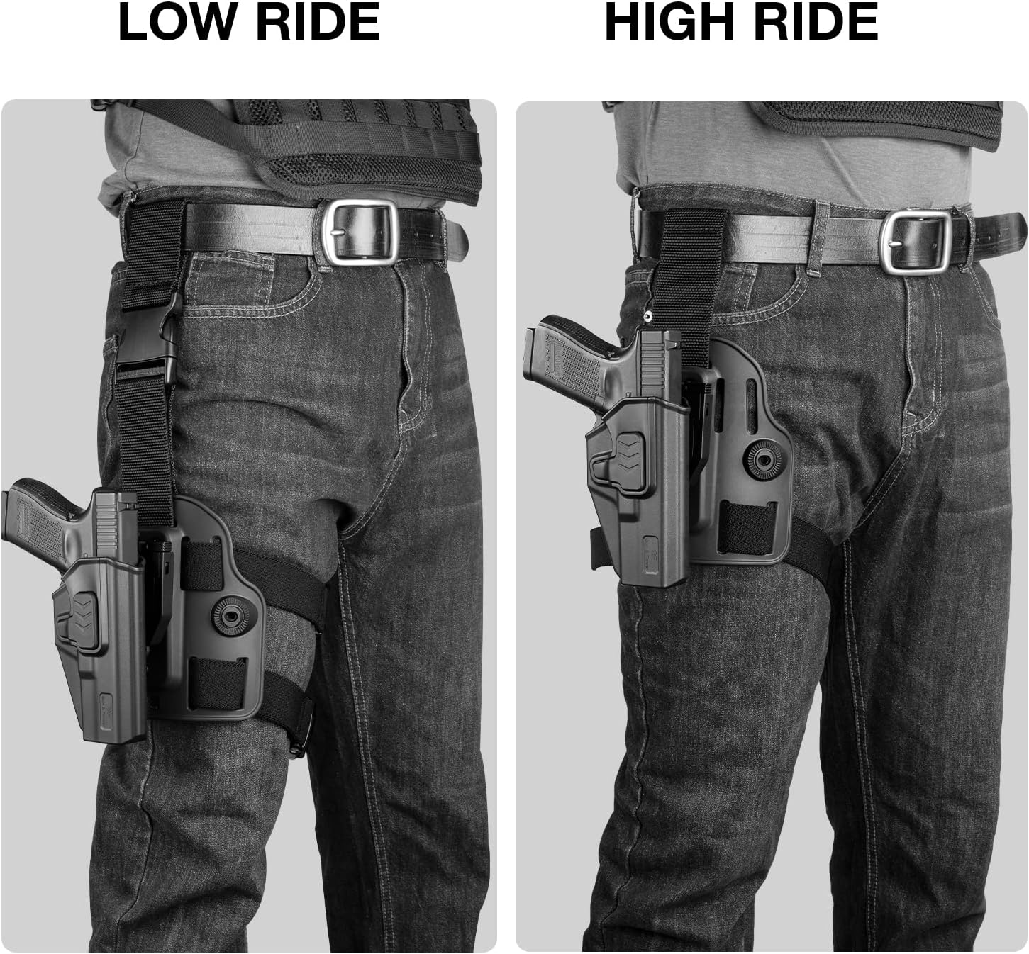 Funda táctica de pierna caída, nivel II para muslos Glock 17, 19, 19X, 22, 23, 31, 32 (Gen1-5), G22 (Gen 1-4), 45Colt-Elite 1911 ForceKimber