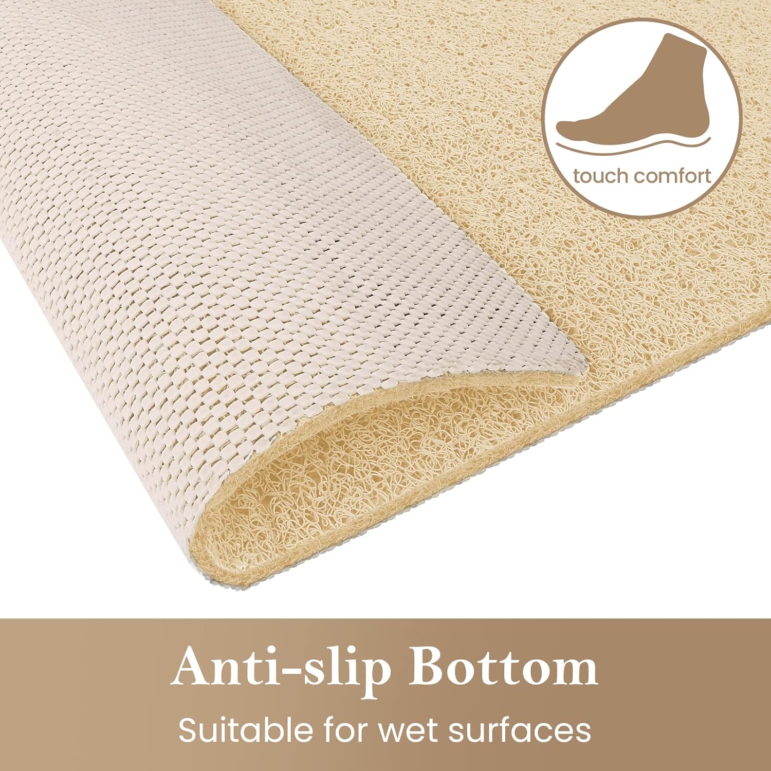 Tapete de ducha antideslizante, 24 x 16 pulgadas, tapete suave con drenaje, tapete de baño de lufa de PVC (sin ftalatos) para bañera y baño, secado