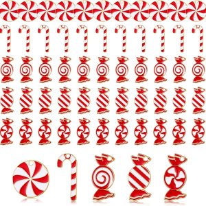 Kajaia 60 dijes de Navidad con colgante de bastón de caramelo para hacer joyas, dijes de esmalte de Navidad de aleación, dijes de vacaciones para Kajaia 60 dijes de Navidad con colgante de bastón de caramelo para hacer joyas, dijes de esmalte de Navidad de aleación, dijes de vacaciones para