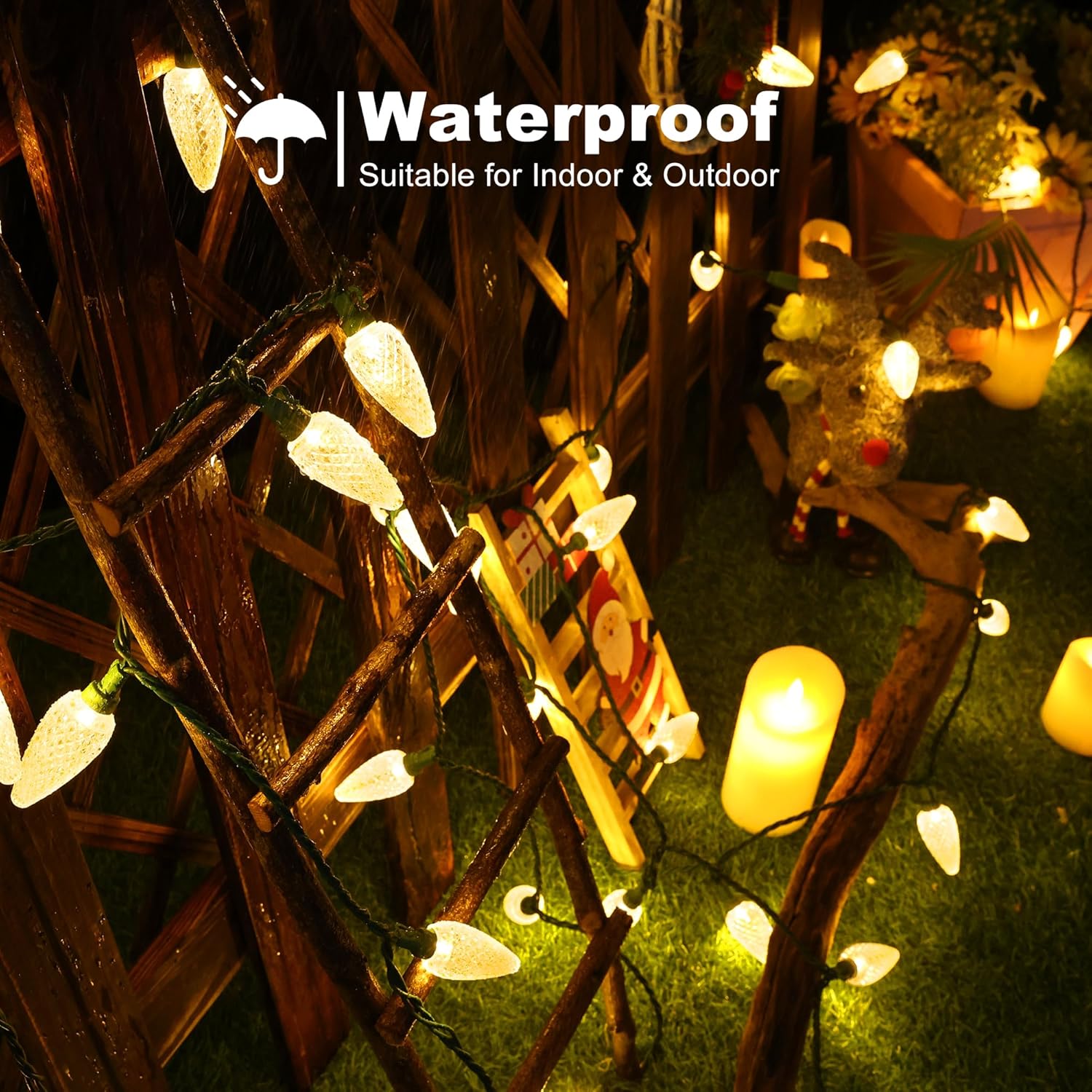 Brizled Luces de Navidad, 33 pies, 50 luces LED facetadas C9 para exteriores, luces de árbol de Navidad conectables, luces de Navidad para