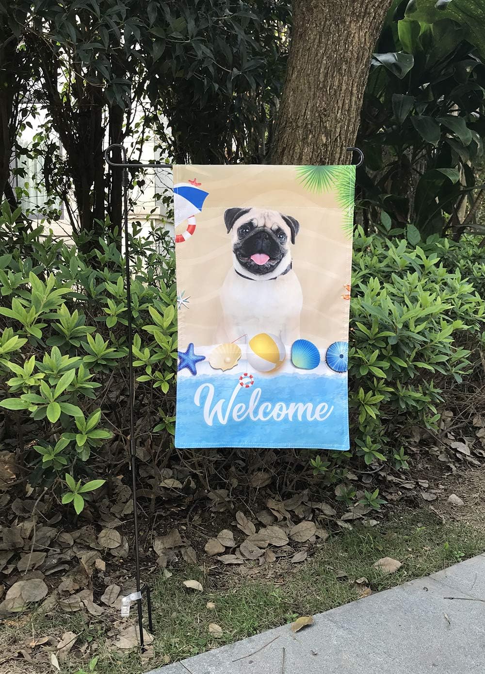Bandera de bienvenida para otoño, decoración de perro, bandera de casa Shih Tzu, hojas de arce, calabazas, bandera de cosecha para patio al aire