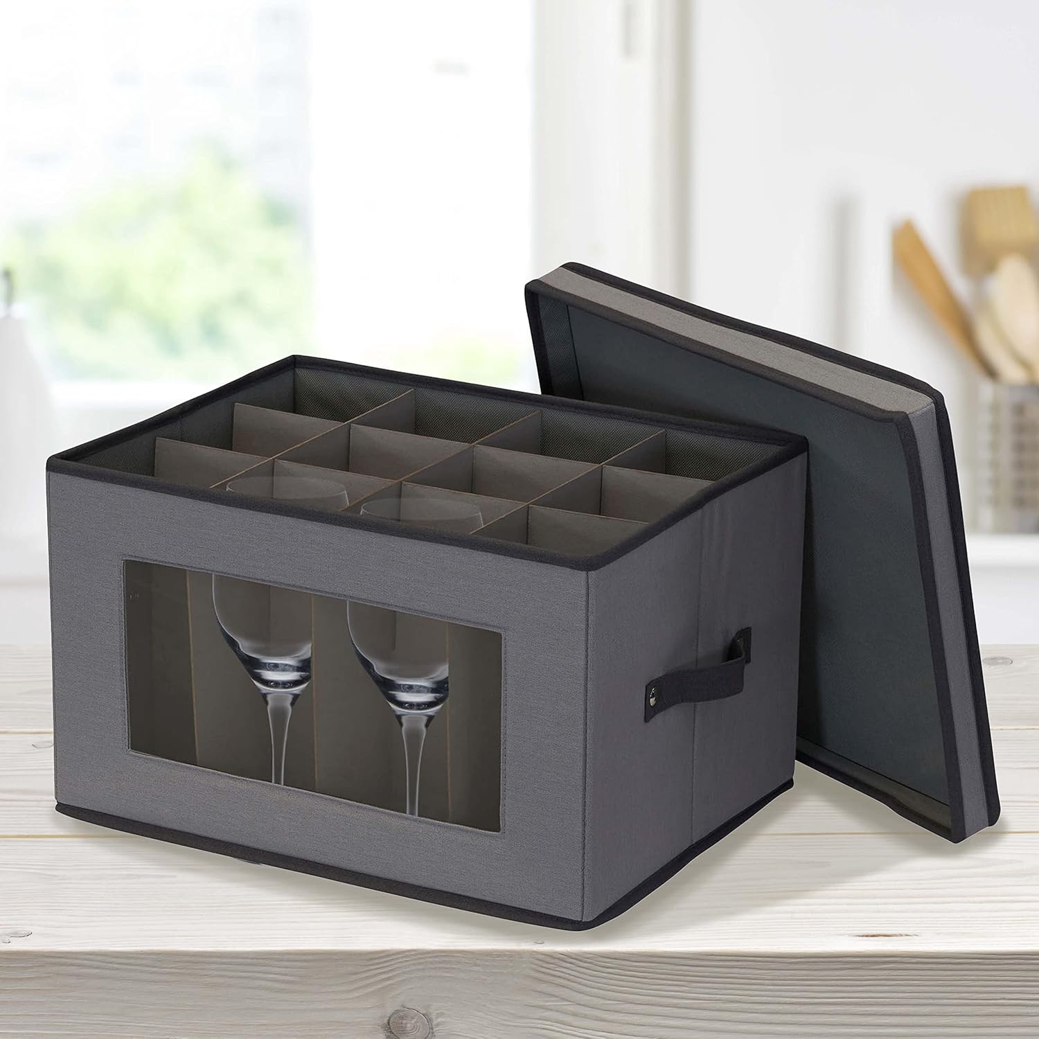 Household Essentials – Caja de almacenamiento de color gris para copas de tallo