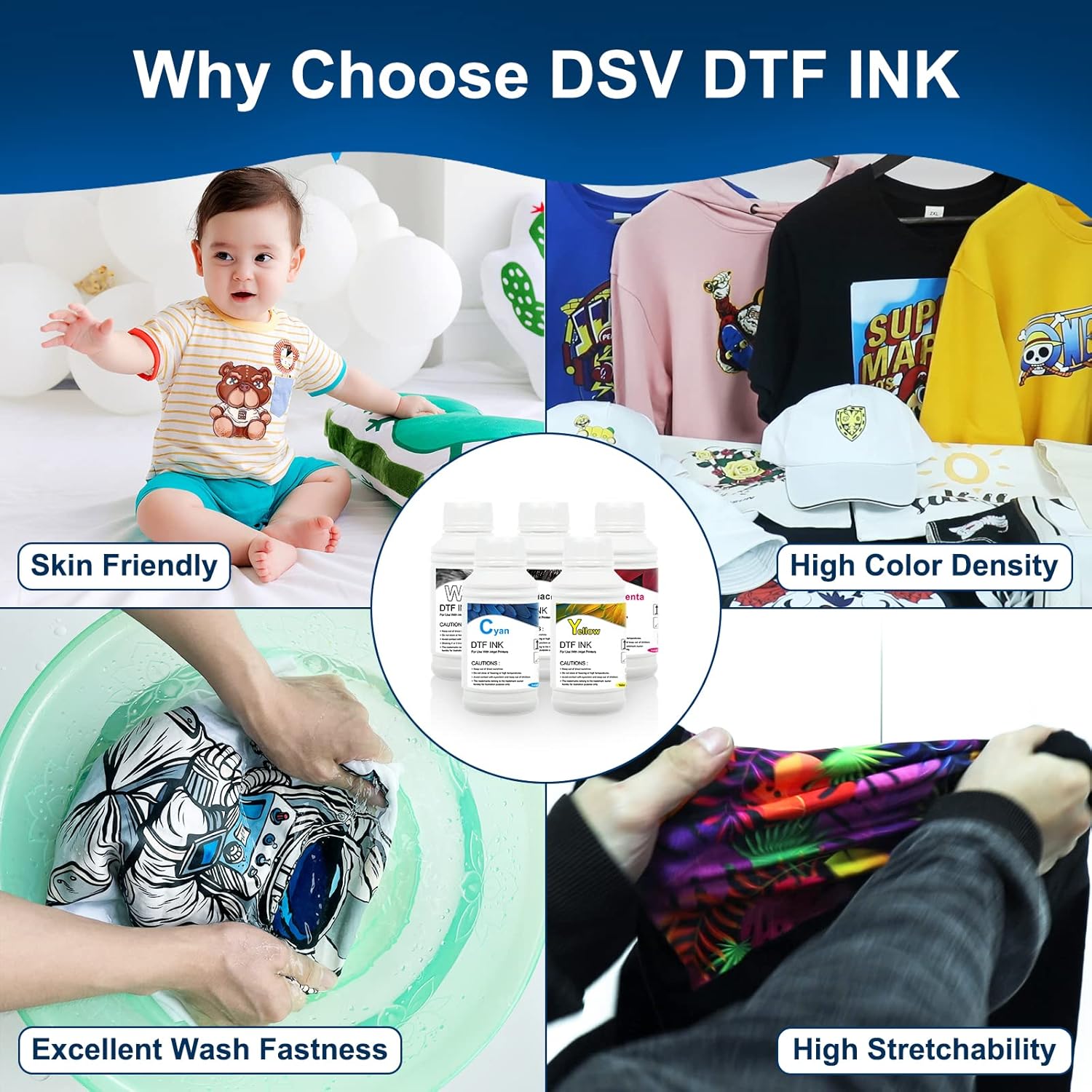 DSV Tinta DTF para impresión de película de transferencia de calor DTF directamente a película, repuesto para impresoras DTF Epson L1800, L800,