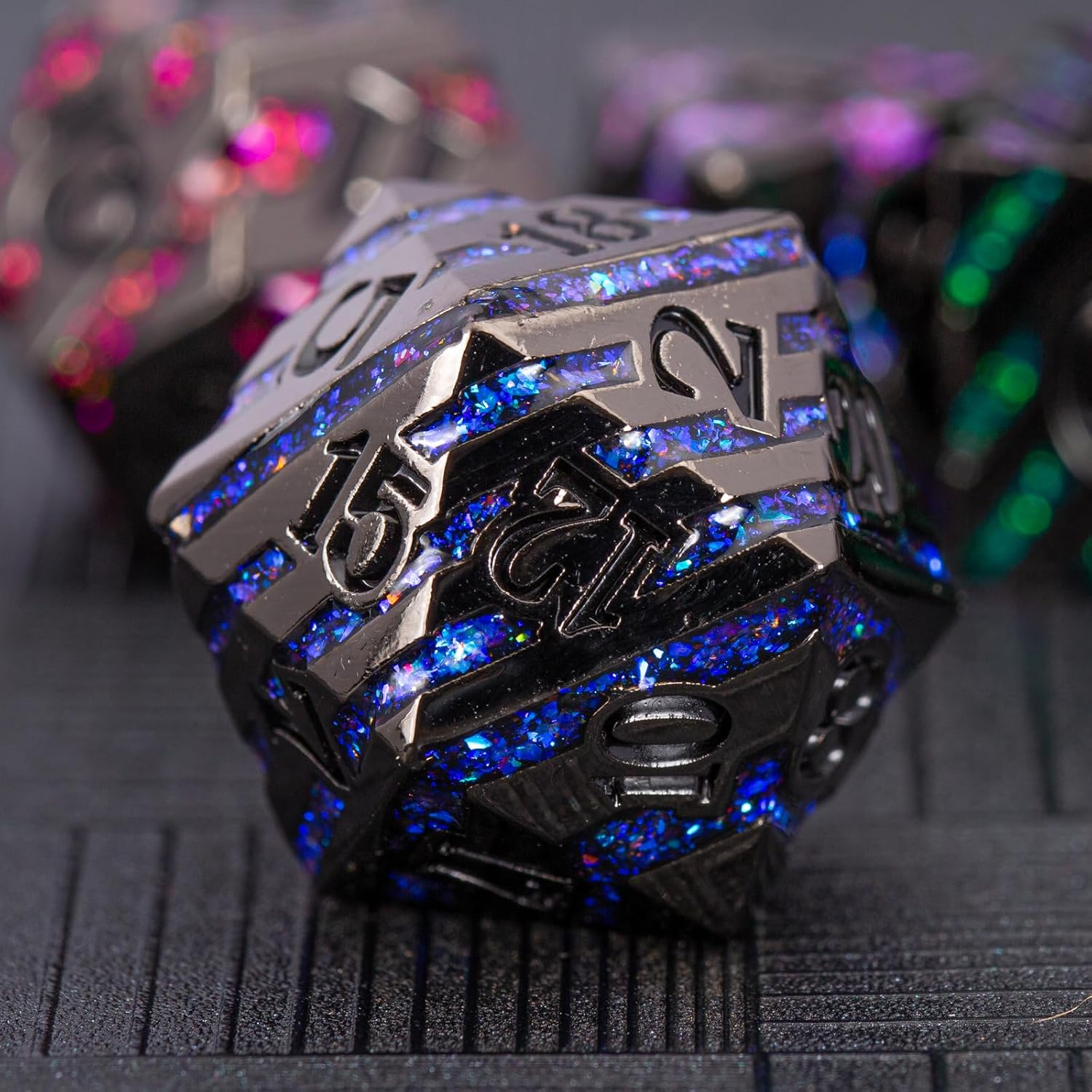 DND – Juego de dados Dungeons and Dragons D20, dados de rayas metálicas con funda de regalo, juegos de dados poliédricos para juegos de mesa, dados