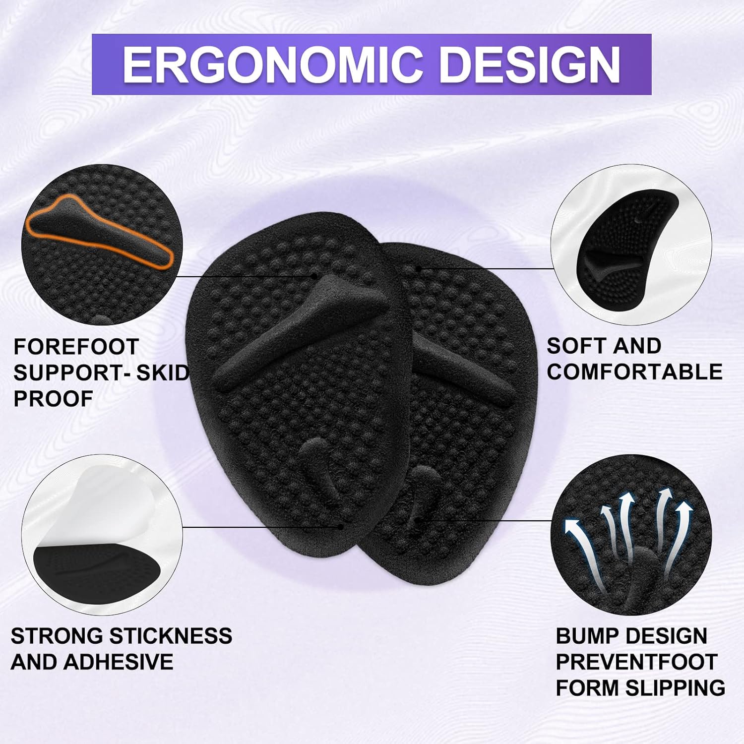 6 pares de almohadillas metatarsianas para talones de bolas de gel de pies para mujeres, almohadillas adhesivas invisibles para el antepié, inserto