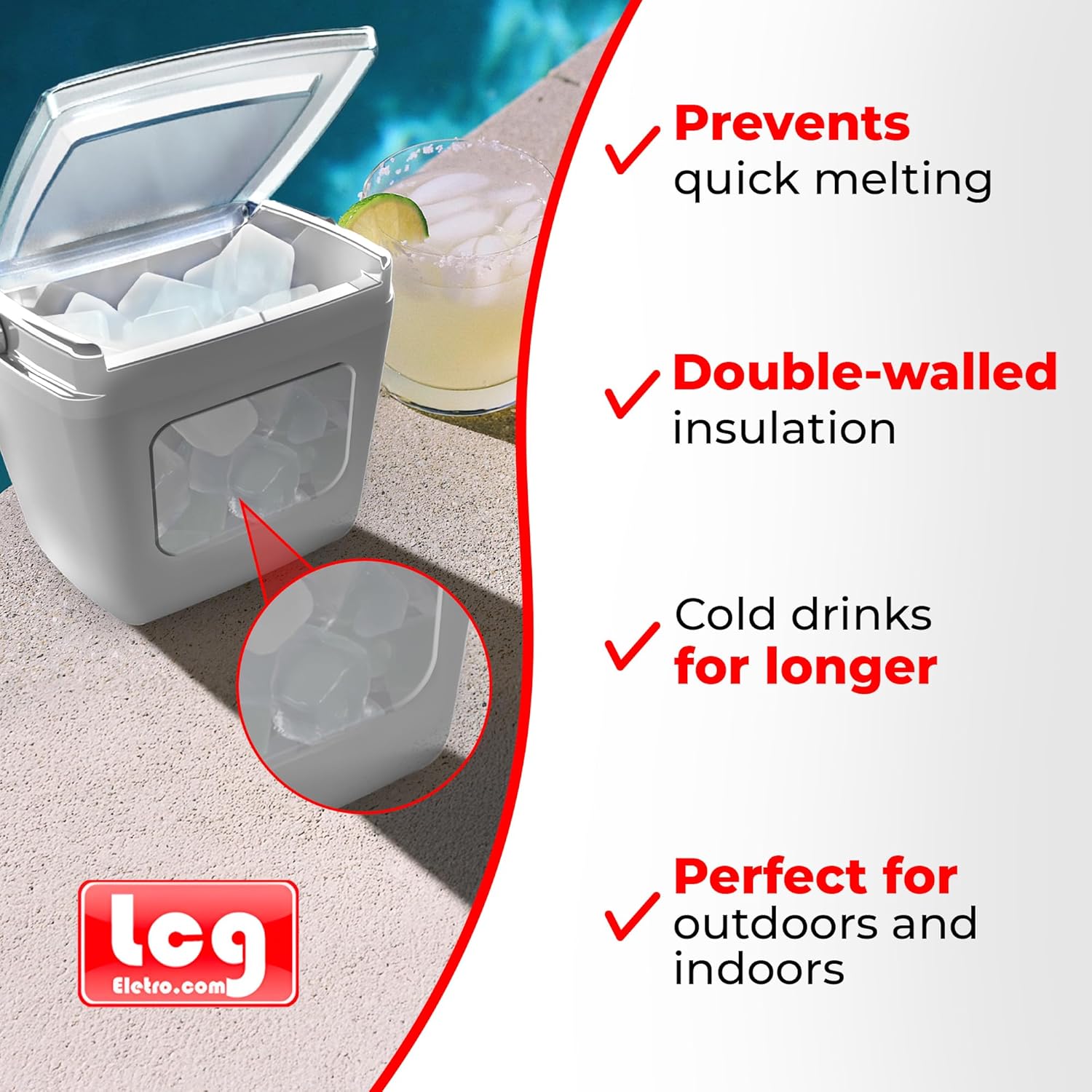 Cubo de hielo enfriador térmico portátil para poliuretano sin BPA, di hola al entretenimiento sin esfuerzo y fácil limpieza, blanco-LCG Eletro
