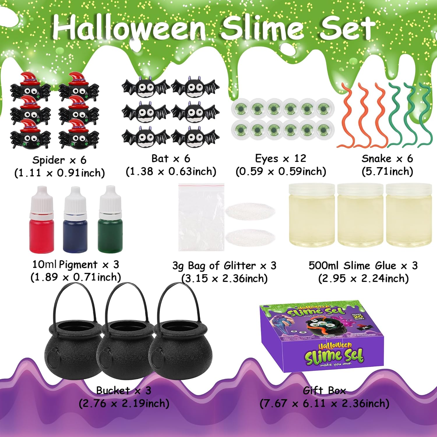 Kit de slime de Halloween, regalos de fiesta de slime de Halloween, suministros de kit de fabricación de limo, juguetes sensoriales para aliviar el