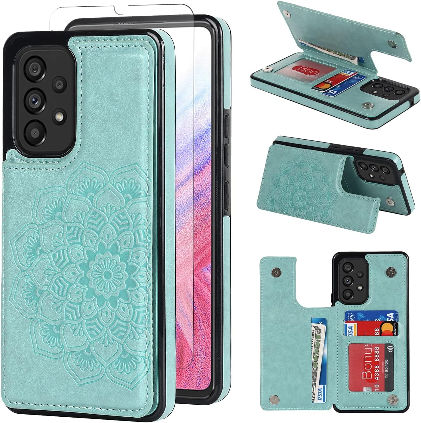 Anyisposs Funda de teléfono para Samsung Galaxy A52 5G  4G Funda tipo cartera con protector de pantalla de vidrio templado, ranuras para tarjetero,