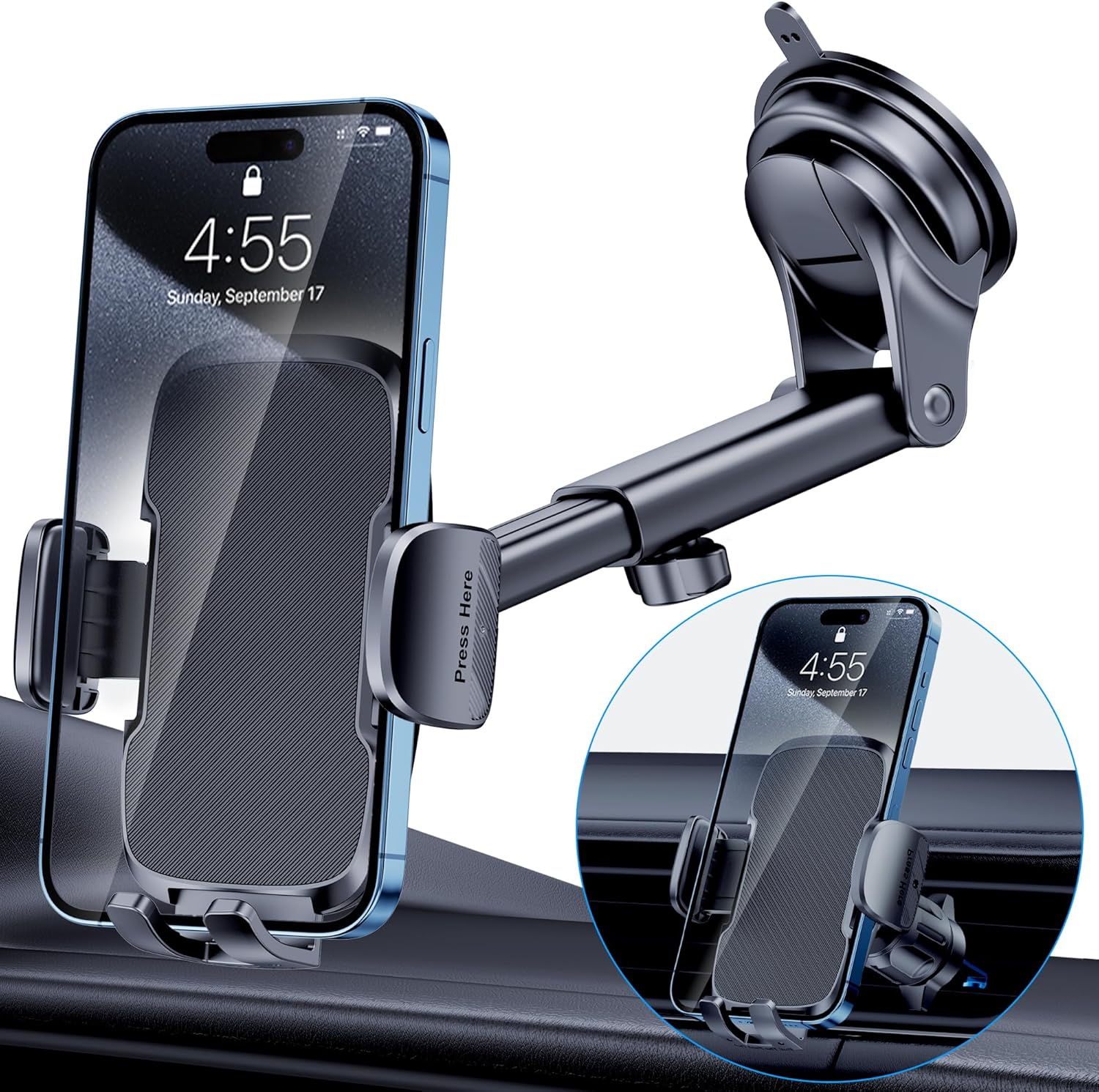 BIVGAZA Soporte de teléfono para automóvil, base de adhesión mejorada 3 en 1 Soporte universal para teléfono de coche para ventilación de automóvil,
