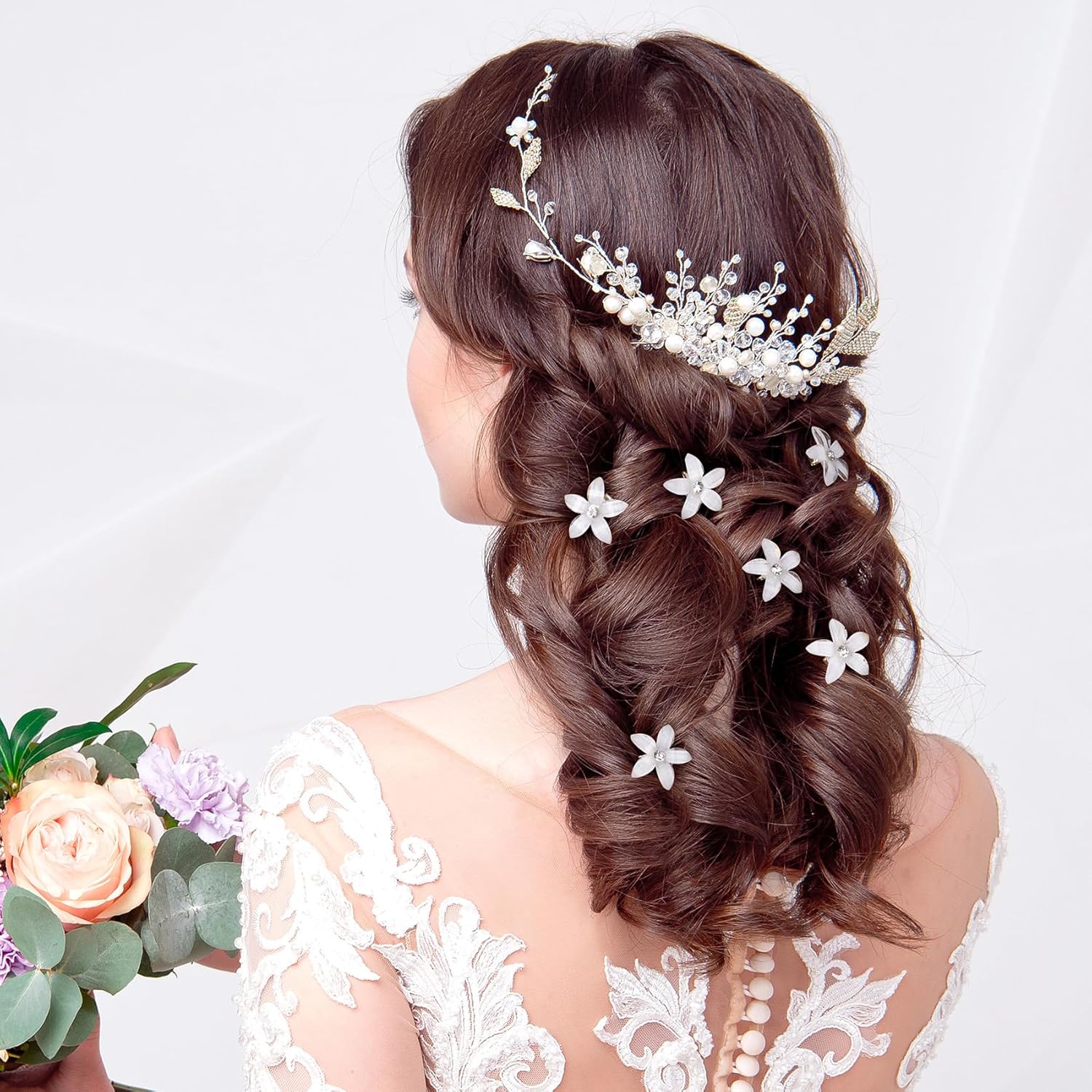 HINZIC 30 pinzas para el pelo Rapunzel de 0.71 pulgadas con diamantes de imitación brillantes pequeños pasadores blancos para Halloween, Navidad,