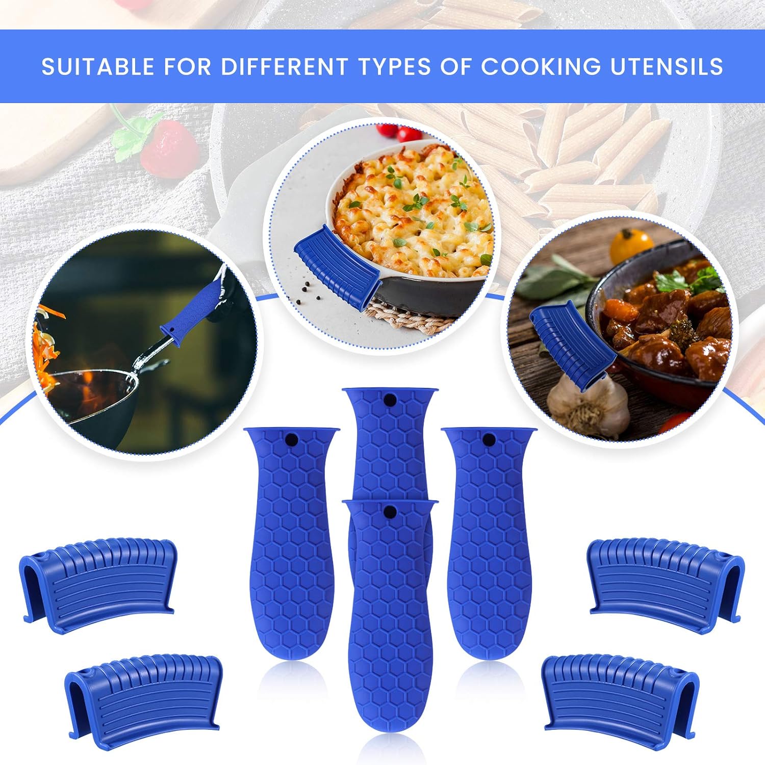 8 piezas de silicona soporte de mango caliente antideslizante para ollas, mango de sartén caliente, mango de goma resistente al calor, mango de