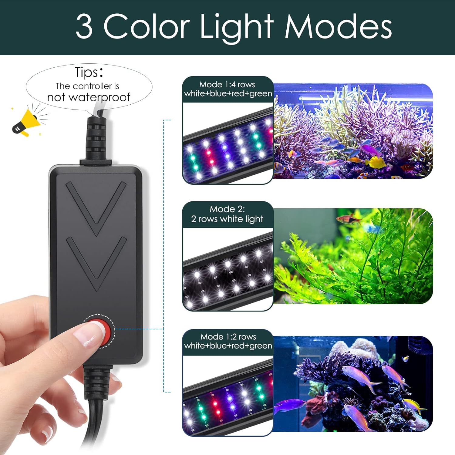 AQQA Luz de acuario, luces LED de espectro completo, luces LED ajustables de 12 a 54 pulgadas, multicolor, blanco, azul, rojo, verde, con soportes