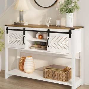 Mesa de entrada de granja con almacenamiento, mesa de consola de 46 pulgadas con puerta corrediza de granero, mesa de sofá rústica de madera con Mesa de entrada de granja con almacenamiento, mesa de consola de 46 pulgadas con puerta corrediza de granero, mesa de sofá rústica de madera con
