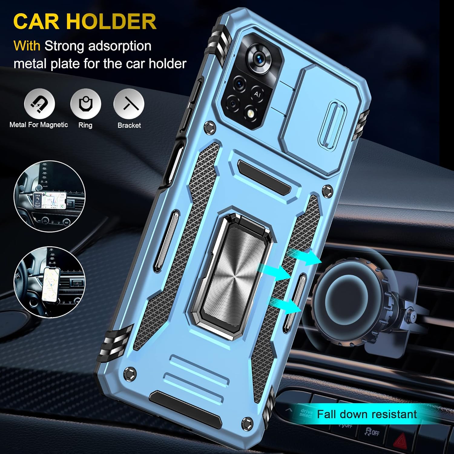Funda para XiaoMi Poco X4 Pro 5G con protector de pantalla para lente deslizante para cámara, resistente funda protectora militar resistente para