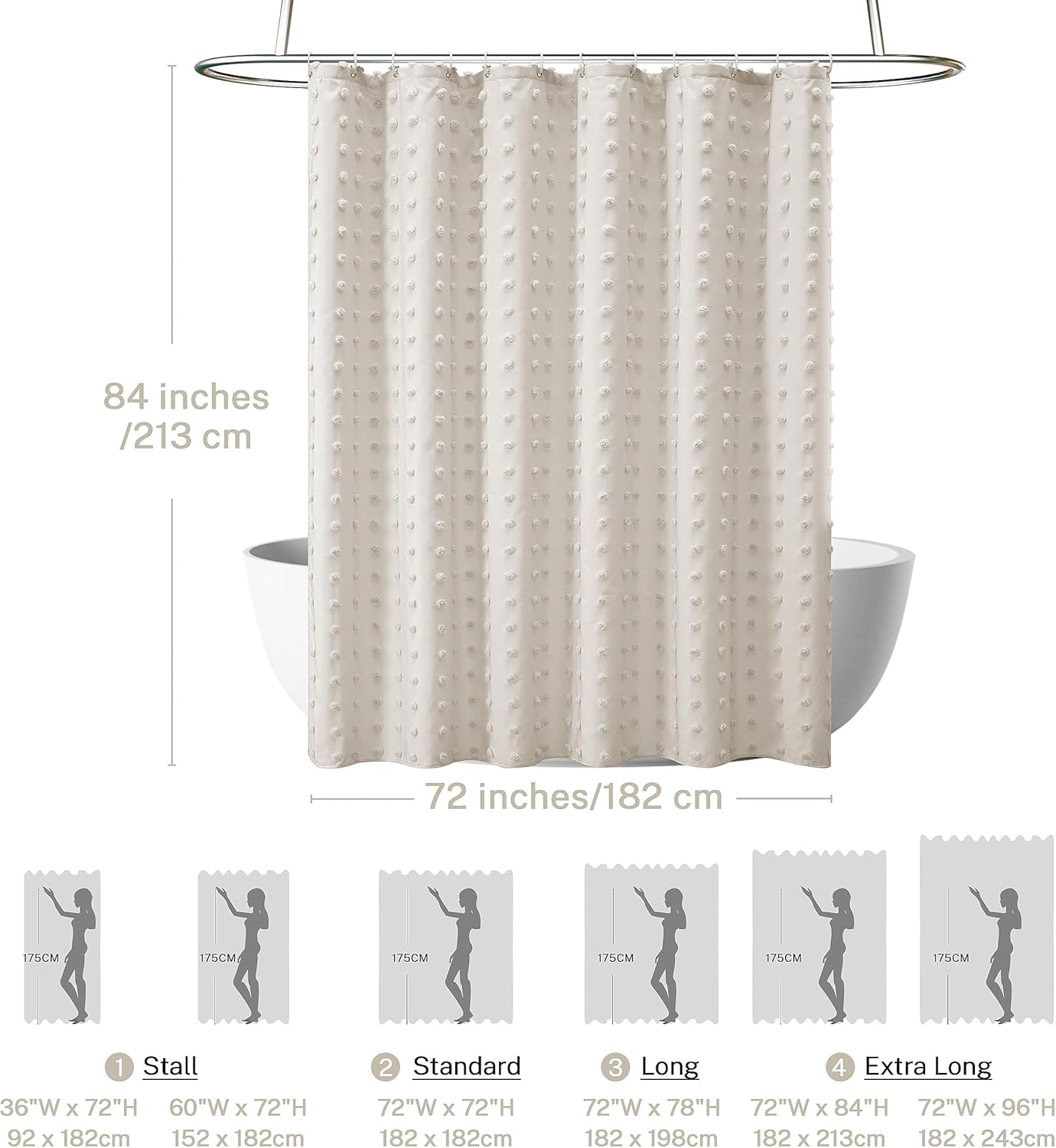 Cortina extralarga para ducha, de estilo bohemio y tela tejida, plisada, floral, texturizada, moderna, campestre, minimalista, con ganchos y