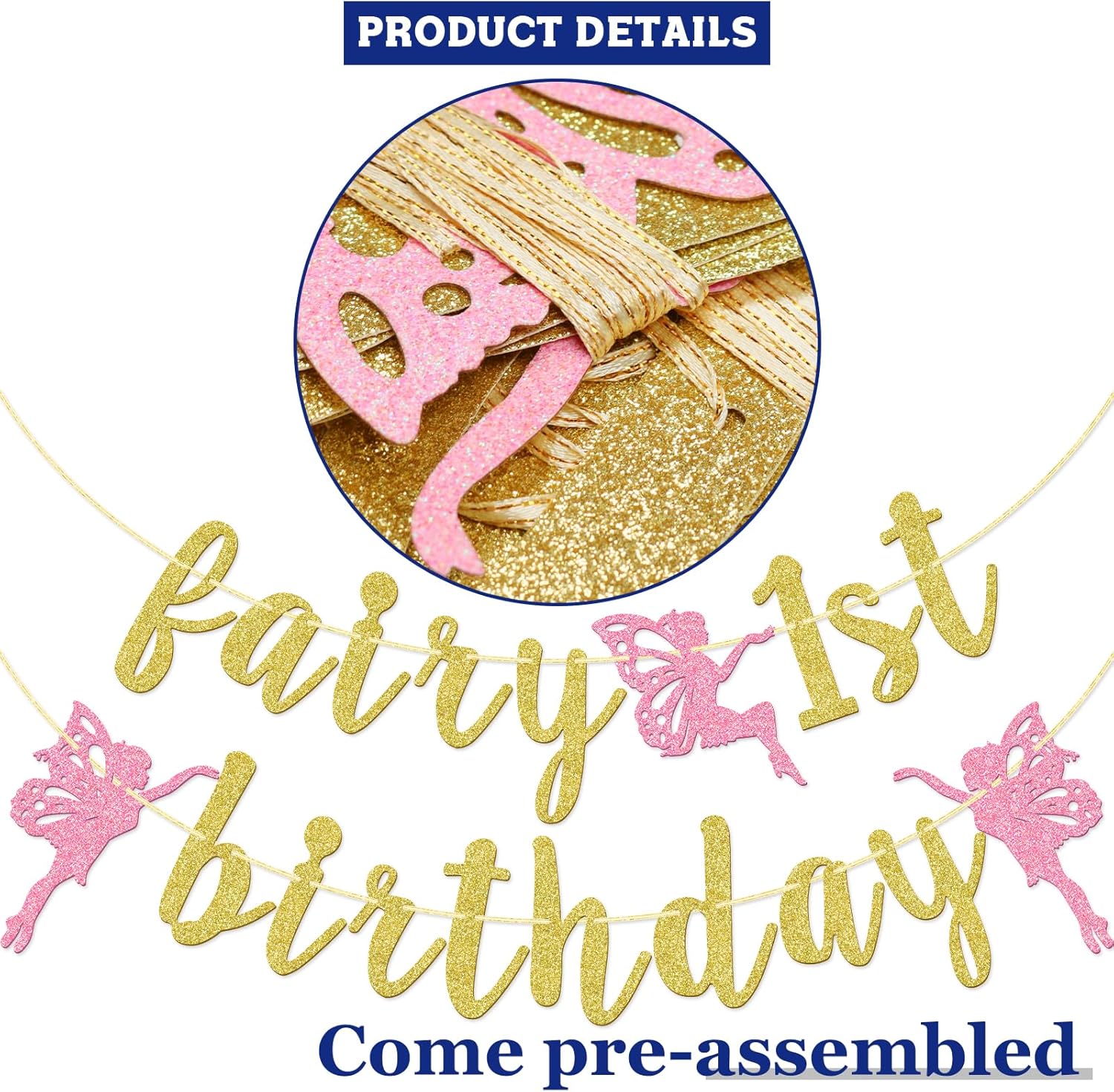 Cartel de primer cumpleaños de hada, decoración de fiesta de primer cumpleaños de hada, pancarta de primer cumpleaños para niña, decoraciones de