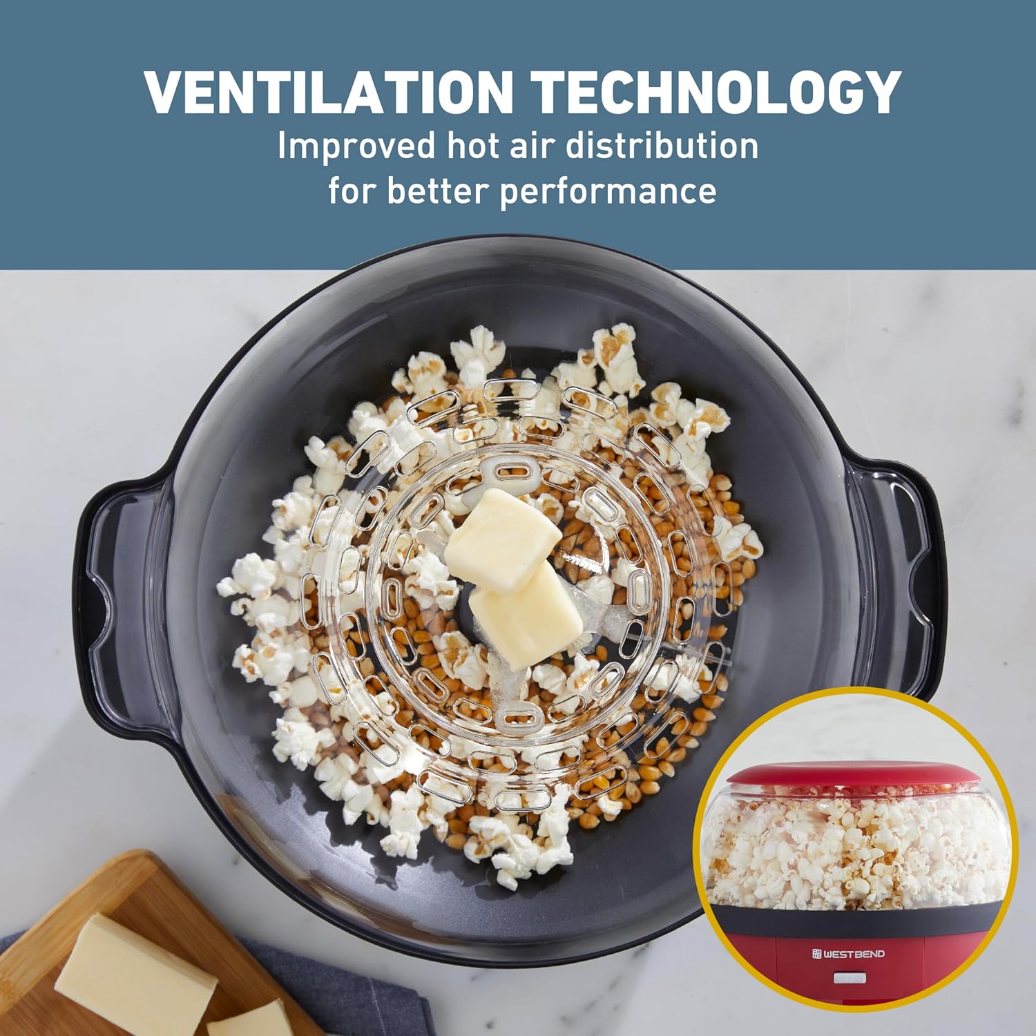 West Bend Stir Crazy – Máquina para hacer palomitas de maíz de aceite caliente, máquina para hacer palomitas de maíz con tapa grande para servir y