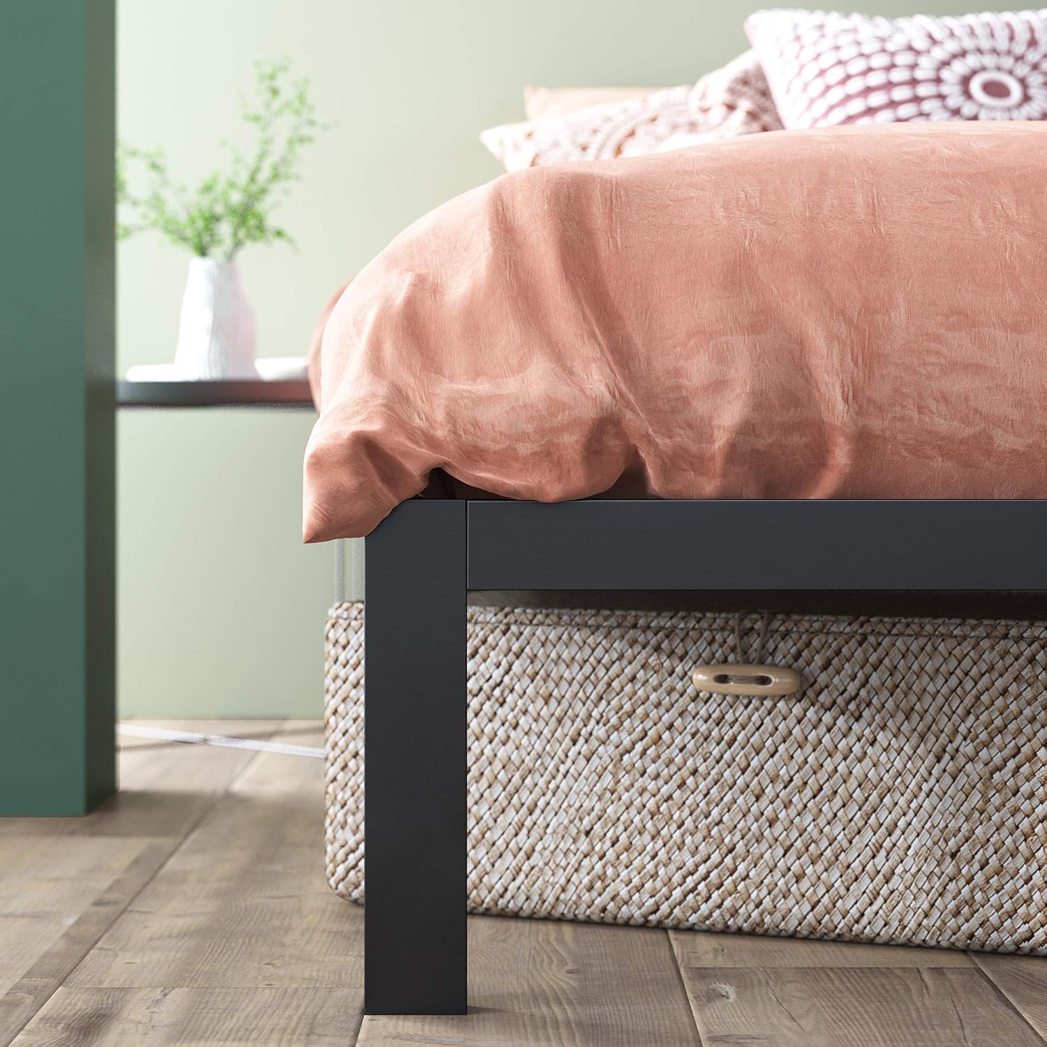 ZINUS Mia – Base de cama de plataforma de metal  Soporte de listones de madera  No necesita somier  Fácil de montar  Color negro, tamaño King