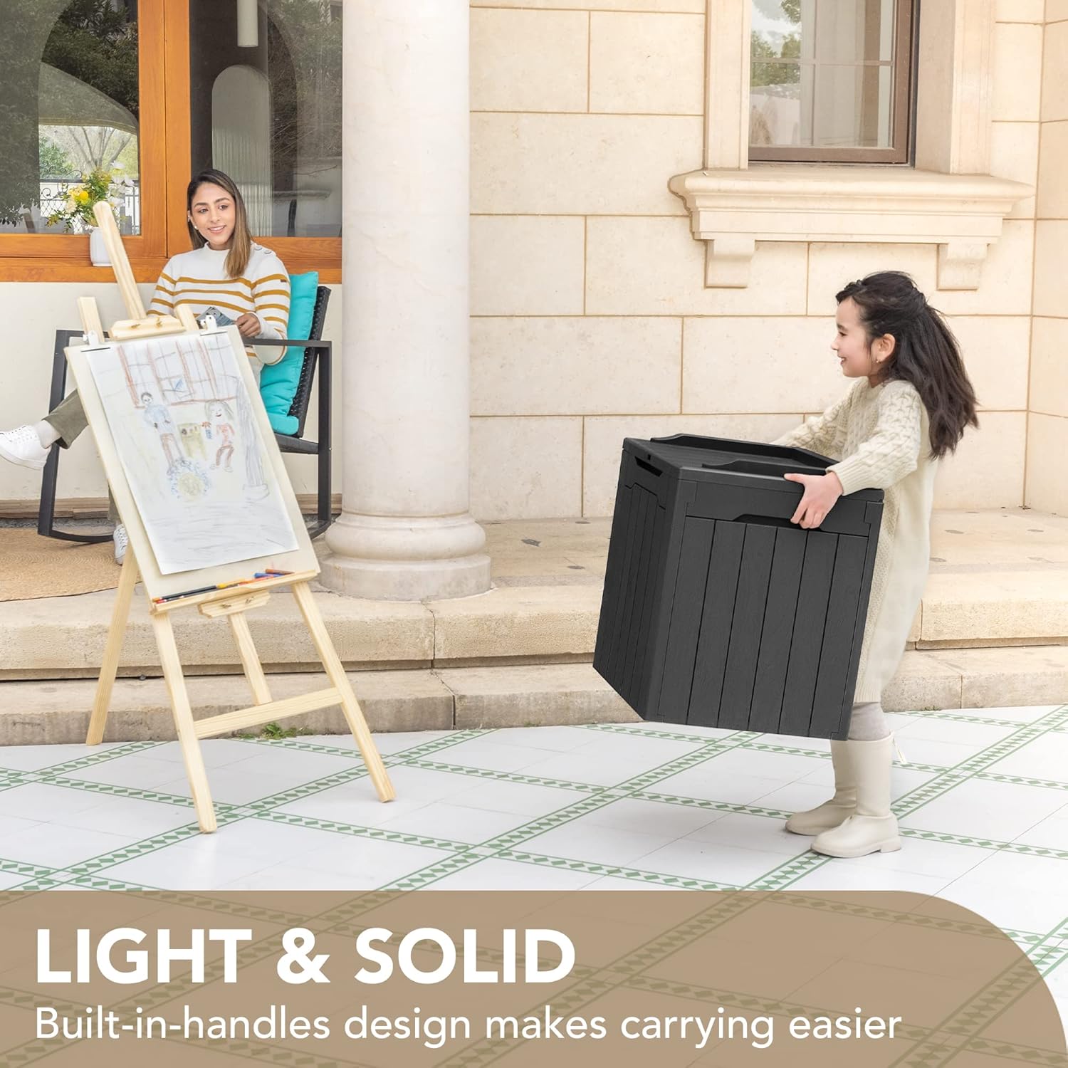 Devoko Caja de resina de 30 galones para interiores y exteriores, caja de almacenamiento impermeable para patio, piscina, accesorios de