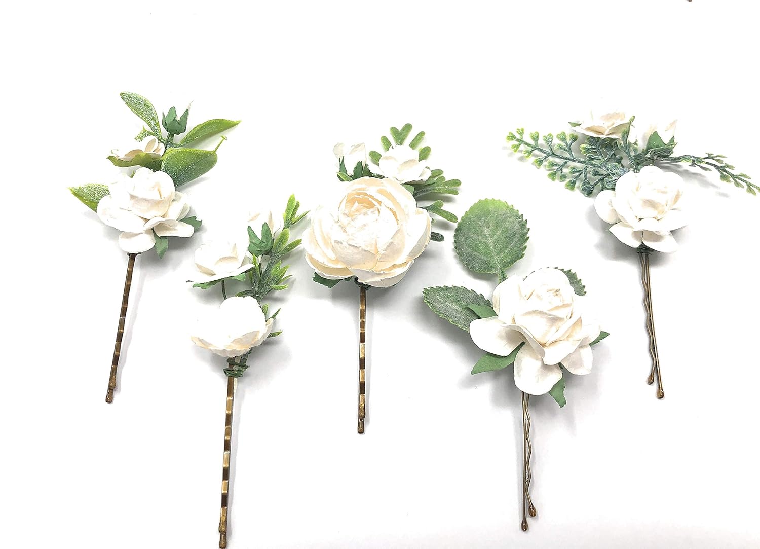 Horquillas para el pelo de flores, clips florales de boda, peine de pelo para novia, accesorios de trenza (blanco y marfil)