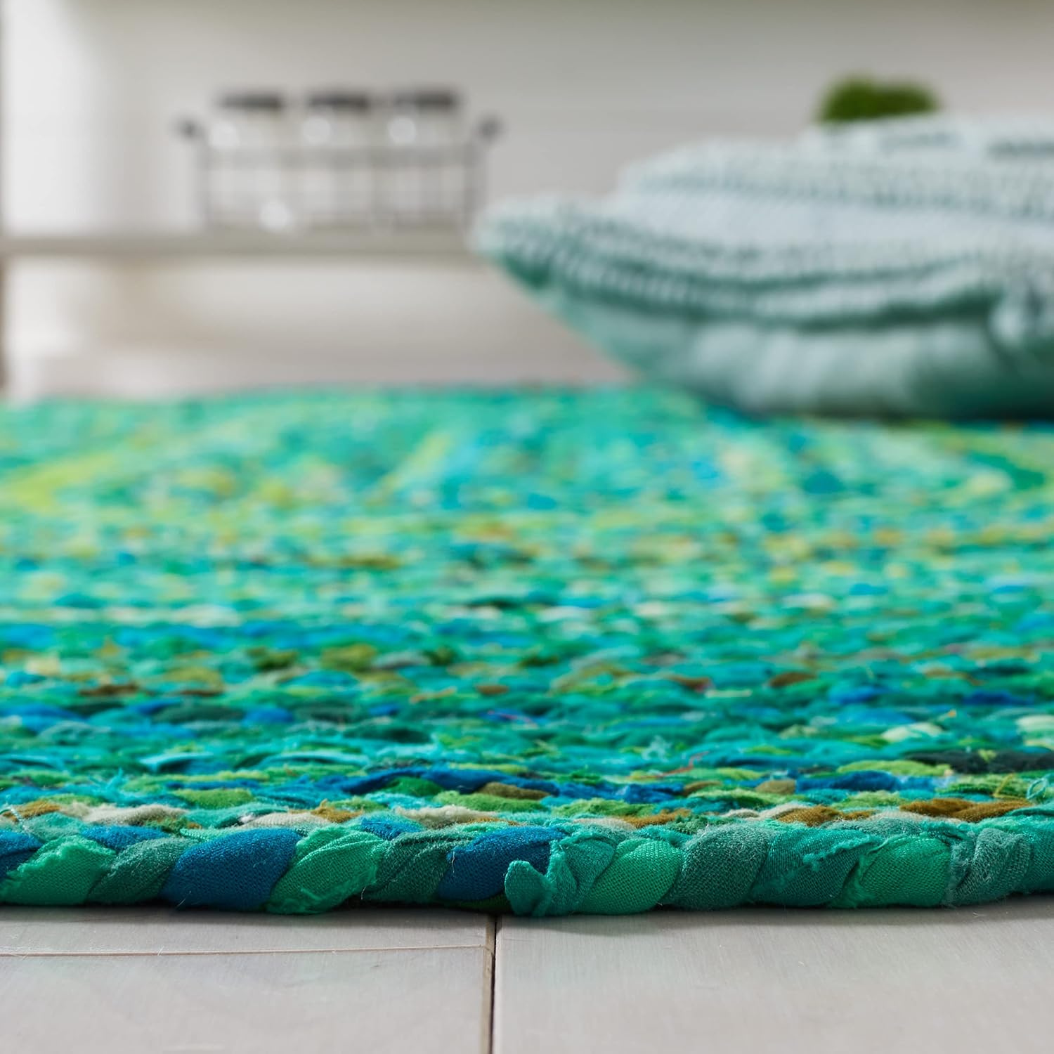 Safavieh Alfombra trenzada de la colección  3 x 5 pies, ovalada, verde, hecha a mano de algodón reversible, ideal para zonas de alto tráfico en sala