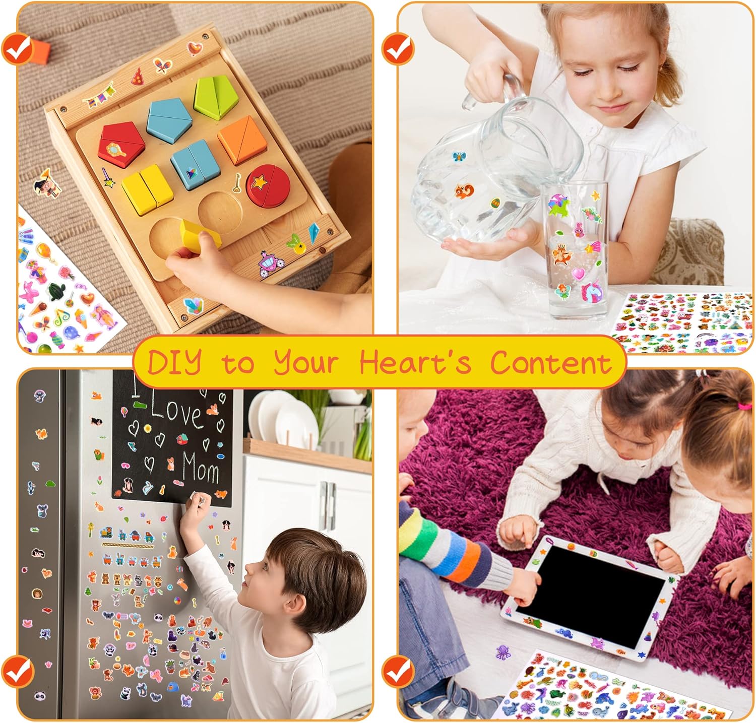 Calcomanías 3D hinchadas para niños, más de 800 calcomanías para niños pequeños, incluyendo 4 tarjetas de escena de fantasía de hada, princesa,